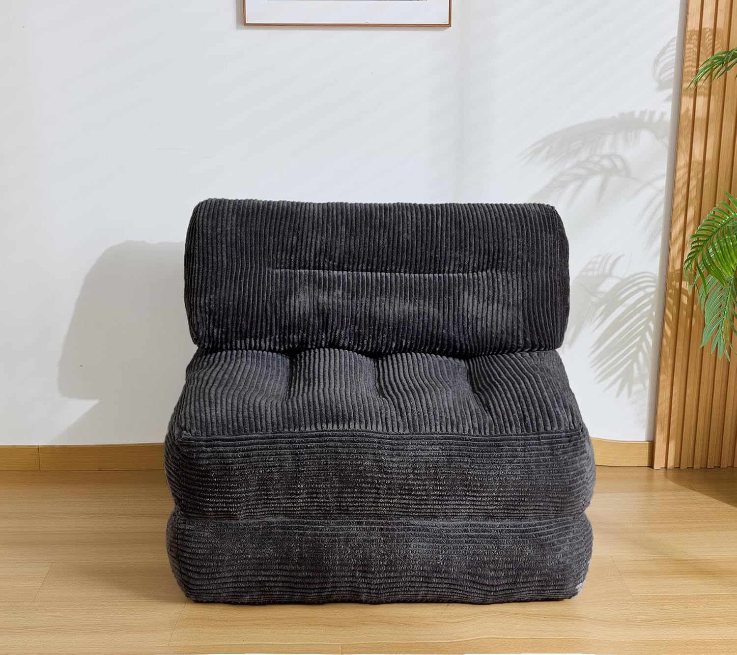 Folding Sofa Bed, Convertible Sleeper Chair Couch Bed Faux Rabbit Fur for Adults, with Back Support Floor Couch Comfy Floor Sofa for Living Room Bedroom, Black, Single(Black,Single)