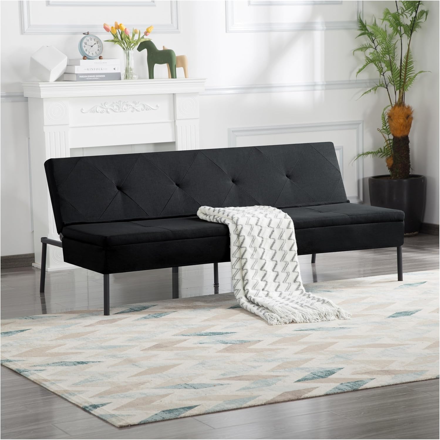 63" Futon Sofa Bed, Convertible Sleeper Sofa with Adjustable Backrest - Modern Living Room, Small Space, Dorm Furniture - Black/Dark Gray