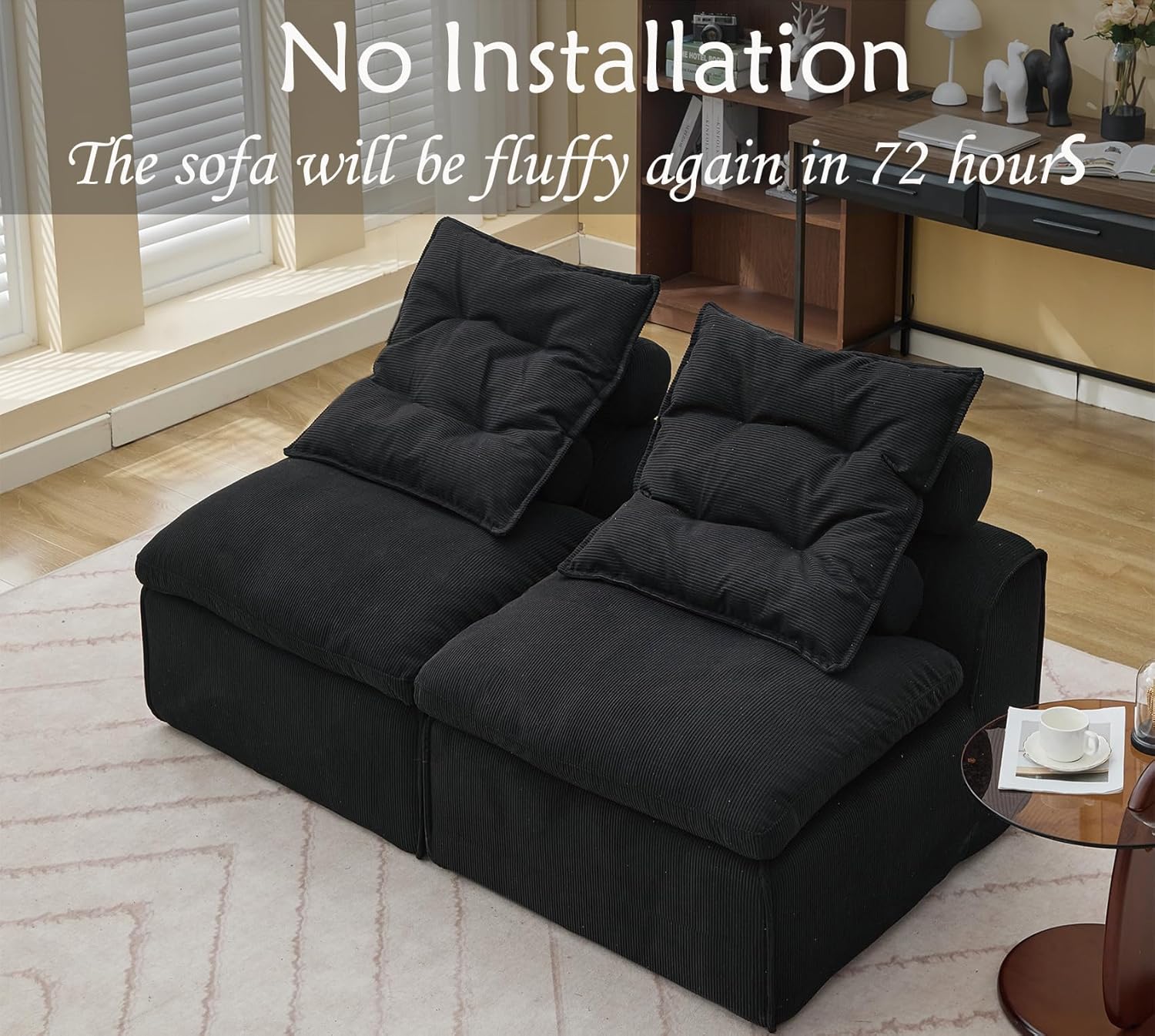 89" Sleeper Chair, Convertible Chair Bed with 4 Pillows, Modular Folding Sofa Bed with Corduroy Fabric,Single Sofa Bed for Bedroom,Living Room,Office,DIY Design,Aimless,No Installation