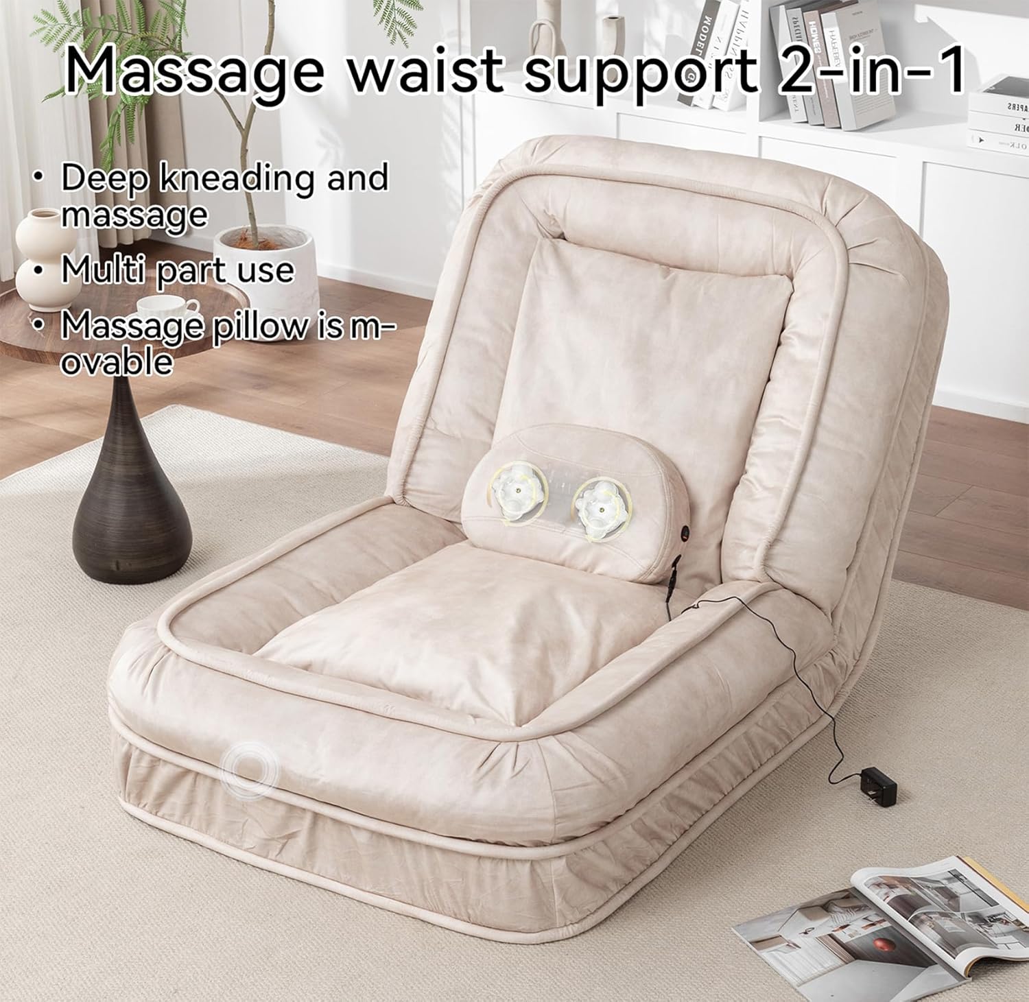 Upholstered Human Dog Bed, Bean Bag Floor Sofa with Massage Pillow and 2 Soft Pillows, Sleeper Sofa with 5 Position Adjustable Backrest, Cloud Couch for Living Room, Bedroom, Adults, Pets