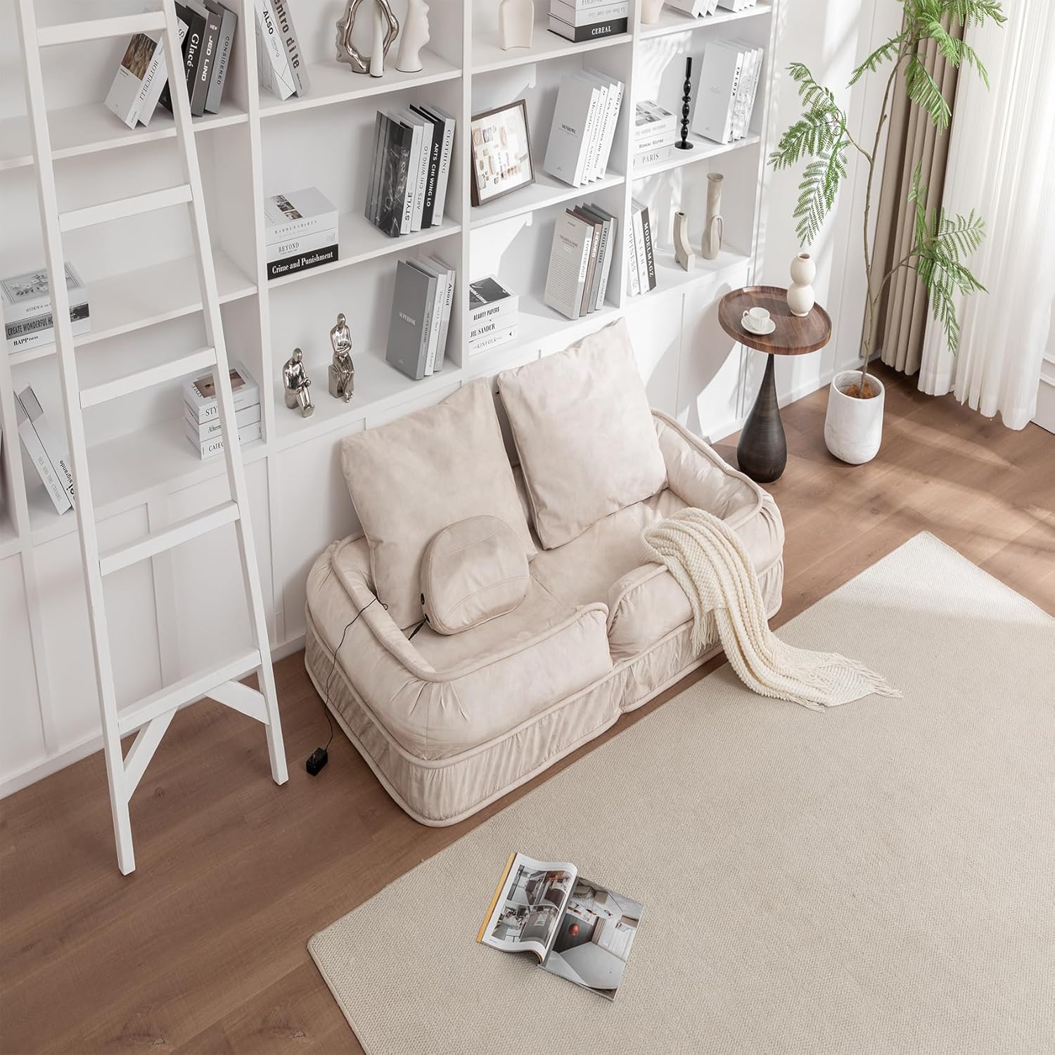 Upholstered Human Dog Bed, Bean Bag Floor Sofa with Massage Pillow and 2 Soft Pillows, Sleeper Sofa with 5 Position Adjustable Backrest, Cloud Couch for Living Room, Bedroom, Adults, Pets