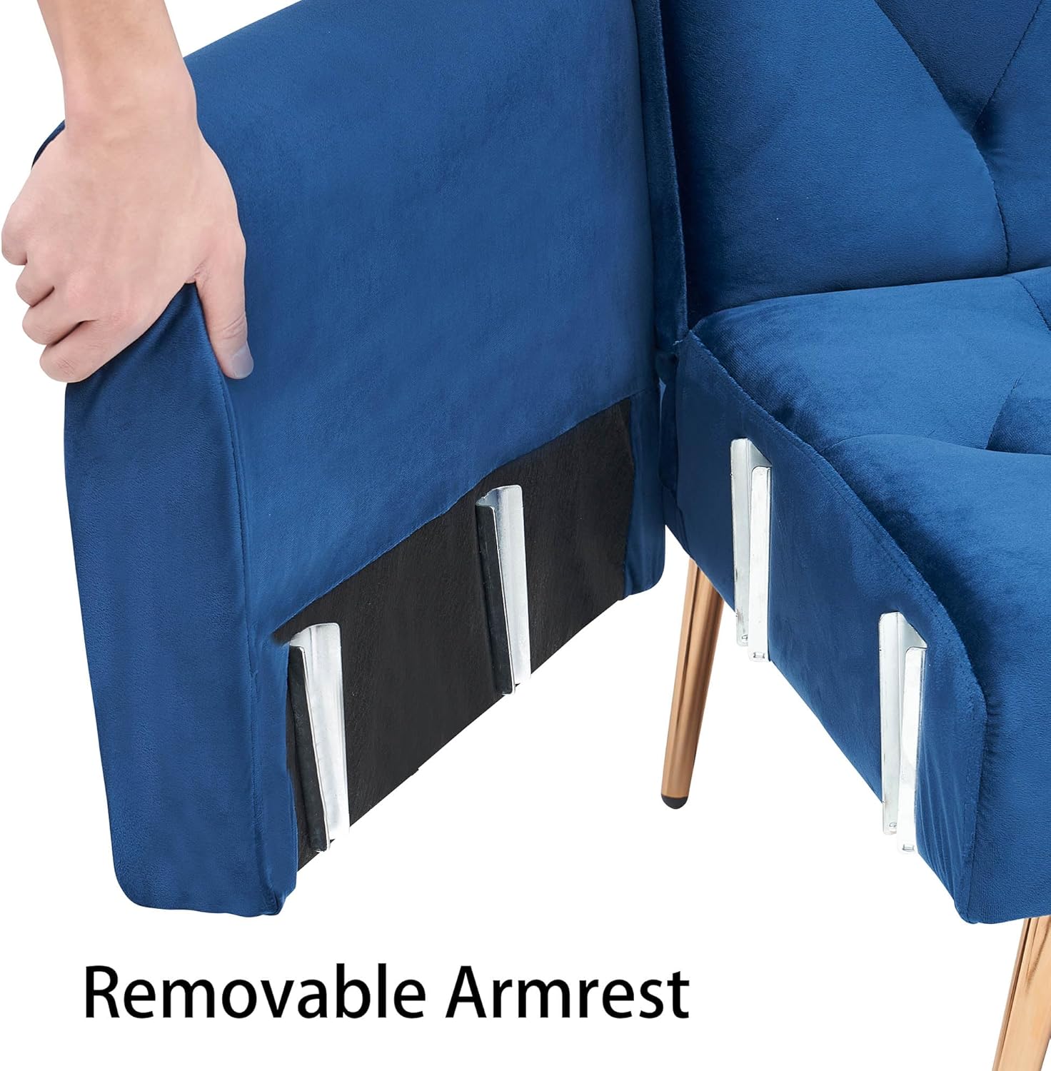 71" Velvet Convertible Folding Sofa Bed for Living Room,Futon Sleeper Sofa Couch with Adjustable Backrest & Removable Armrest for Small Space,Modern Loveseat Couch with Metal Legs (Blue)(Blue)