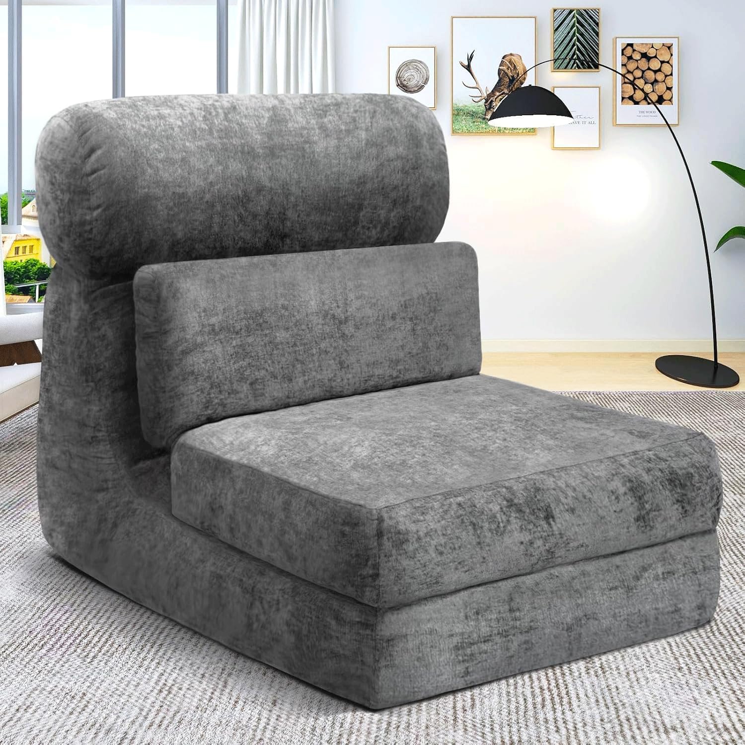 Folding Sofa Bed, Floor Couch for Adults Chair Bed, Convertible Sleeper Chair with Back Support Washable Cover, Deep Seat Sleeper Couch for Living Room