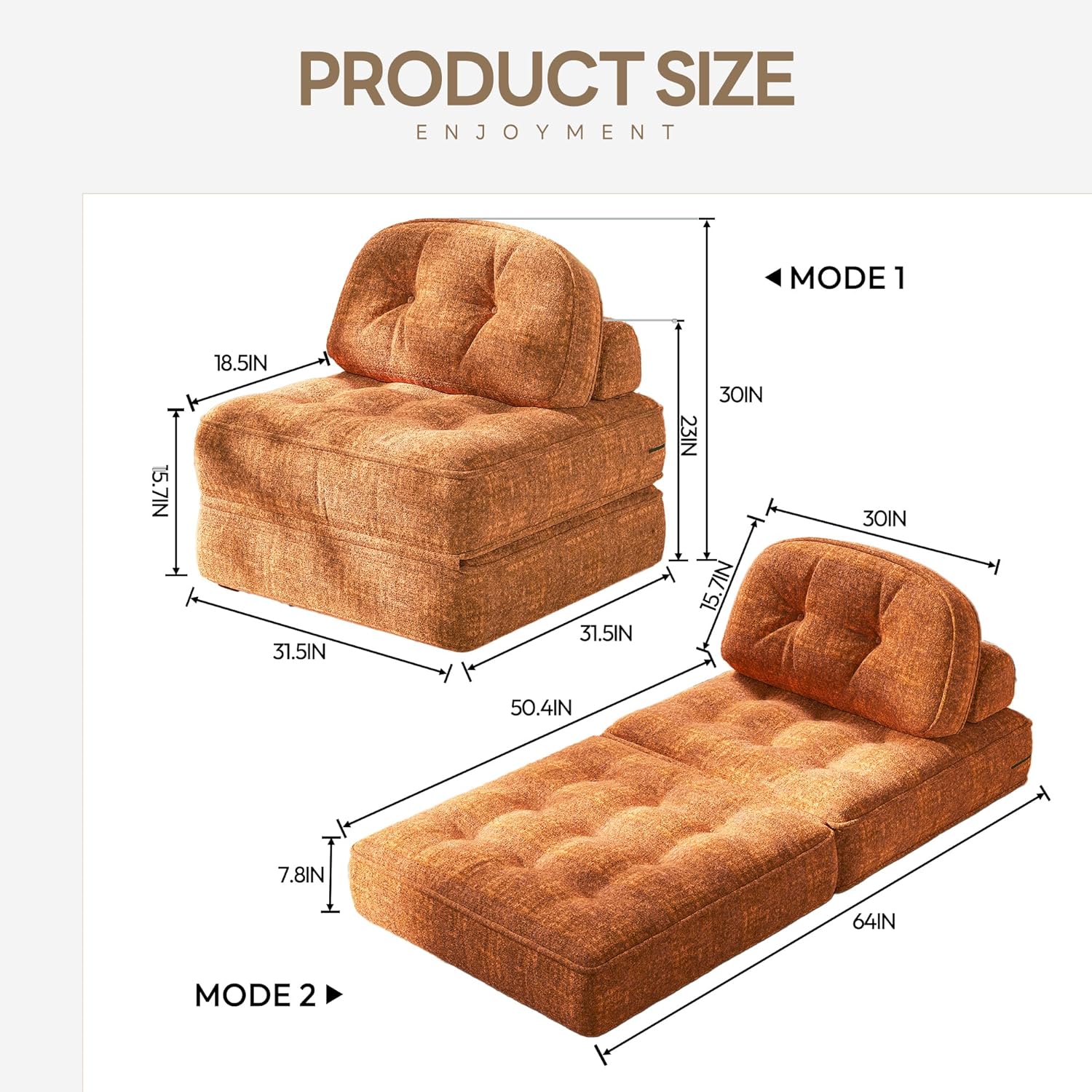 Dowinx Convertible Folding Sofa Bed - Comfy Ribbed Velvet Couch for Adults, Modern Single Sleeper Sofa for Apartment Living Room & Bedroom, with Elastic Bands, Amber Brown(Amber Brown-smooth Velvet)