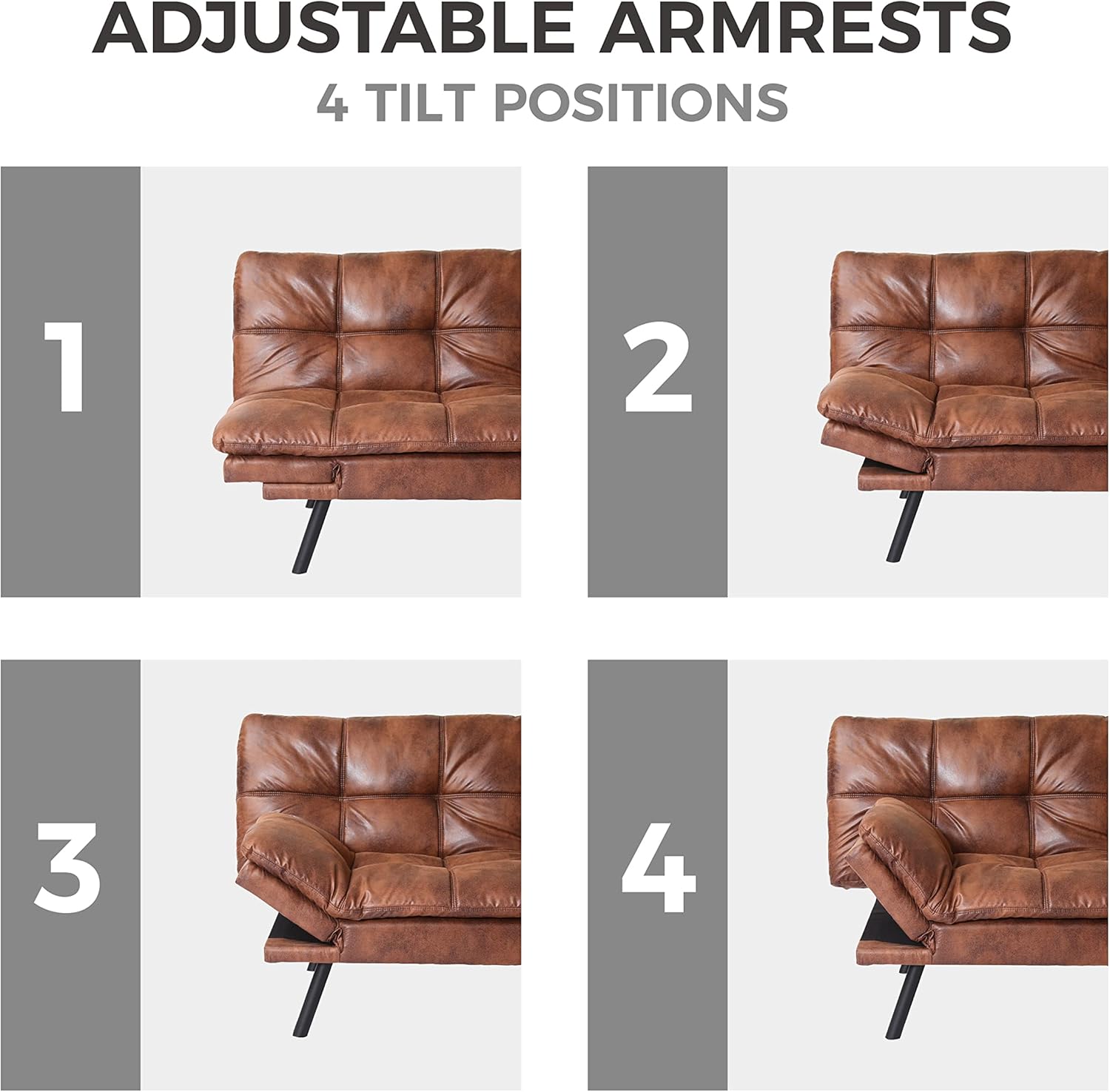 Modern Futon Sofa Bed, Convertible Memory Foam Futon Couch Bed, Folding Sleeper Sofa, Loveseat with Adjustable Armrests for Compact Living Spaces/Studio/Apartment/Dorm/Home/Office, Brown