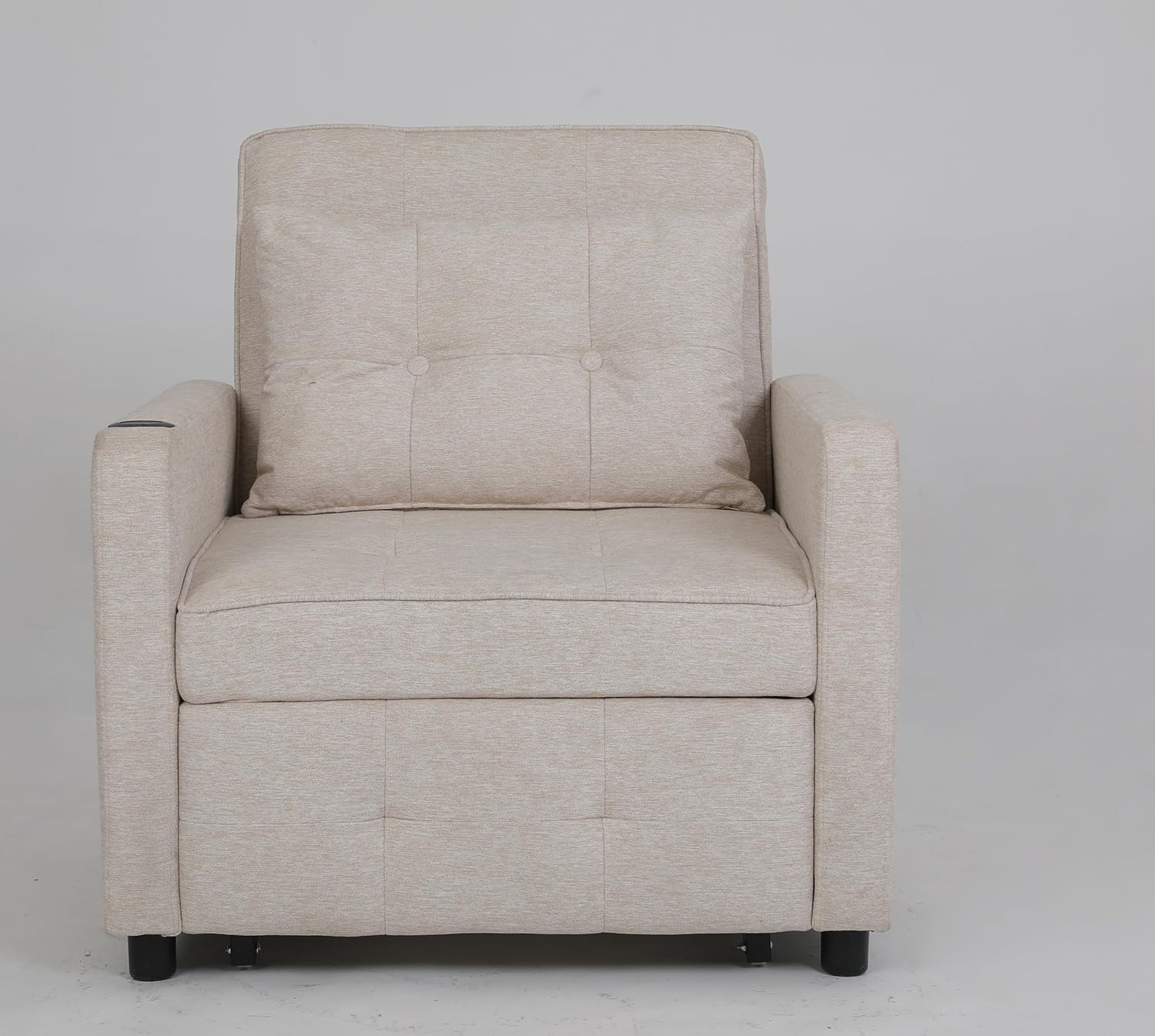 3 in 1 Pull Out Linen Single Sofa Bed with Adjustable Backrest and USB Port, Convertible Sleeper Chair with Side Pocket and Cup Holder for Adults, Teens, Bedrooms