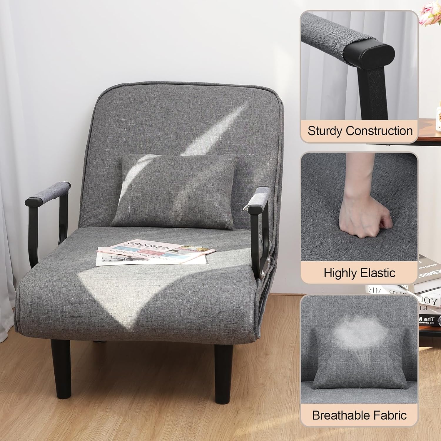 3 in 1 Convertible Sofa Bed, Zipper Multi-Functional Futon Chair Bed, Folding & Quick Installation Sofa Sofa Bed with Adjustable Backrest, Fold Out Chair Bed for Apartments,Bedroom, Office,