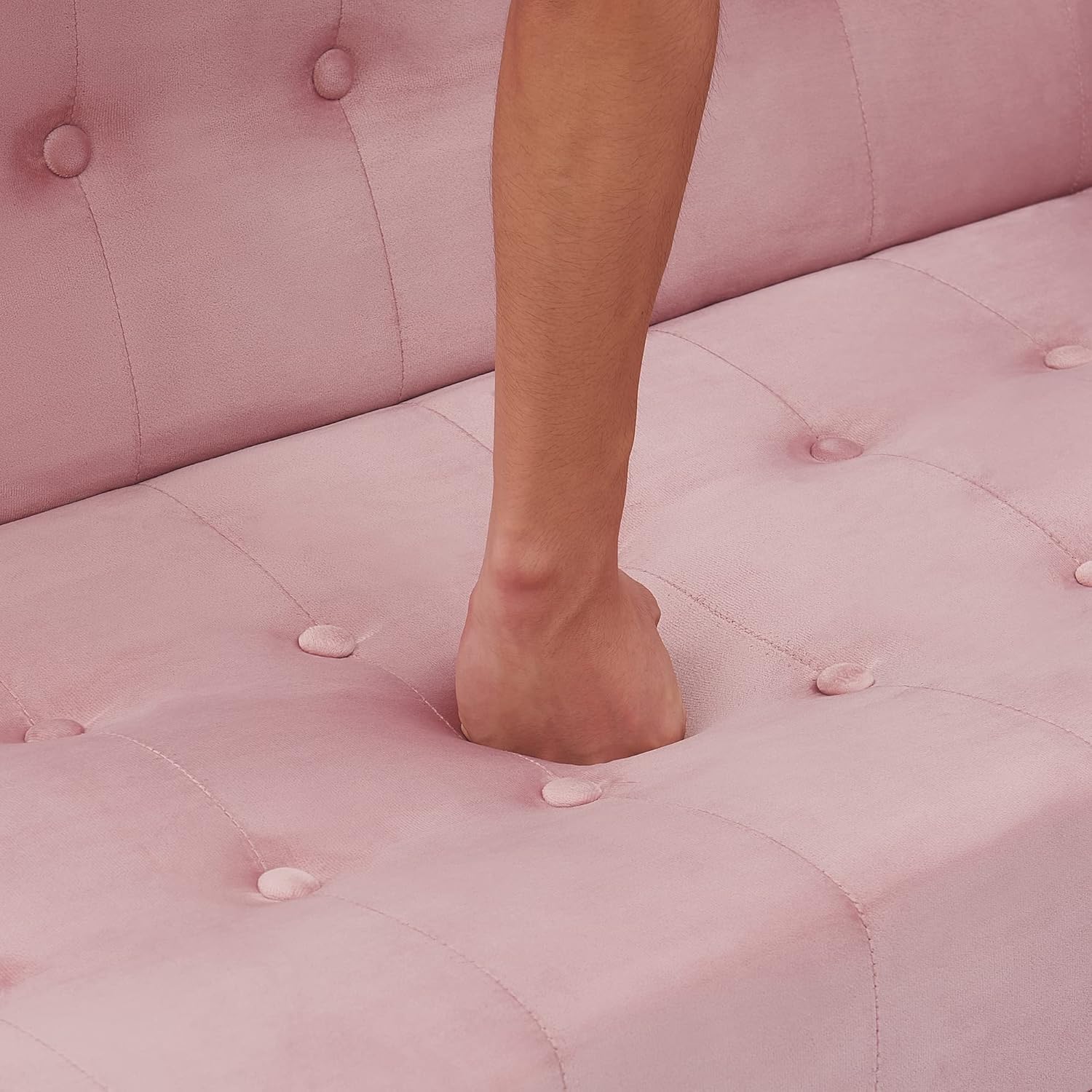 72" Velvet Futon Sofa Bed,Convertible Folding Sleeper Couch Bed,Modern Tufted Recliner Loveseat with Golden Chrome Legs for Small Living Spaces,Bedroom Dorms Office (Pink)