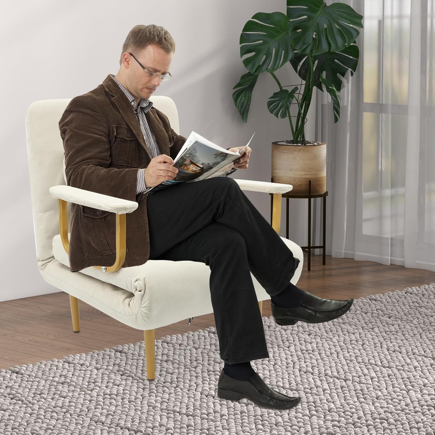 Convertible Sofa Bed, Folding Sleeper Chair with 5-Position Adjustable Backrest, Pull Out Couch Folding Sofa Bed for Living Room, Bedroom, Office, Dorm and Small Spaces (Green)(Beige)