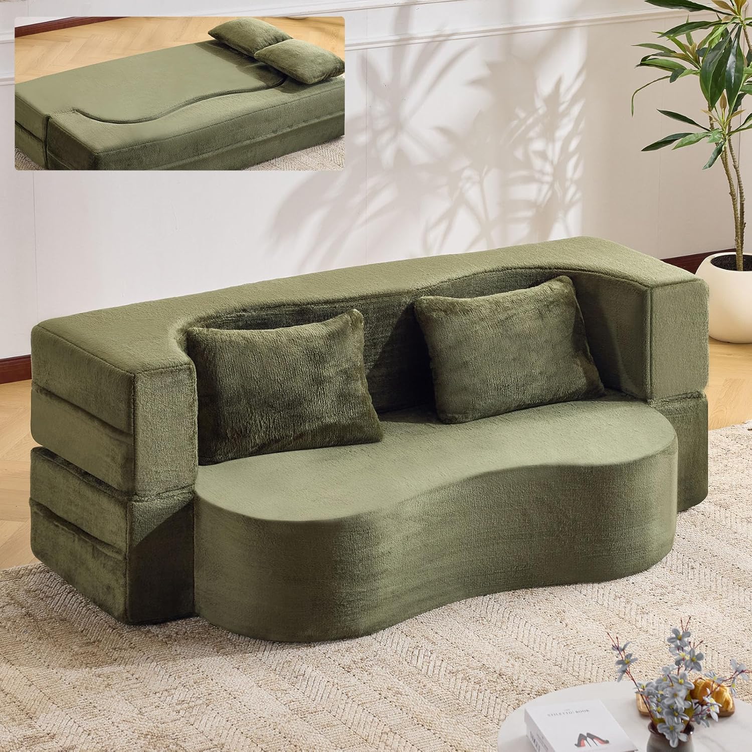 Pink Convertible Folding Sofa Bed, 71" Convertable Foldable Floor Sofa Bed & Boneless Loveseat Couch with High-Density Foam for Living Room Bedroom, No Assembly Required (Pink)