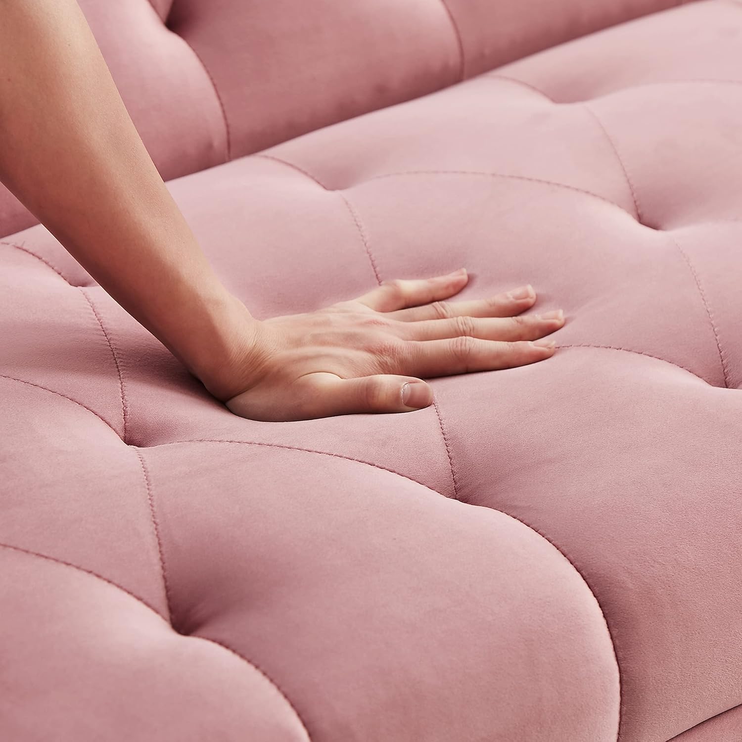 72" Velvet Futon Sofa Bed,Convertible Folding Sleeper Couch Bed,Modern Tufted Recliner Loveseat with Golden Chrome Legs for Small Living Spaces,Bedroom Dorms Office (Pink+Pillows)