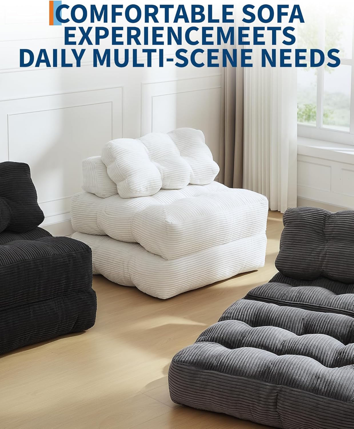 Folding Sofa Bed,Convertible Sleeper Chair with Pillow, Portable Foldable Chair and Mattress, Sleeper Chairs Single Size,Portable Lazy Floor Sofa Lounger for Small Spaces&Easy Storage,Beige(Beige)