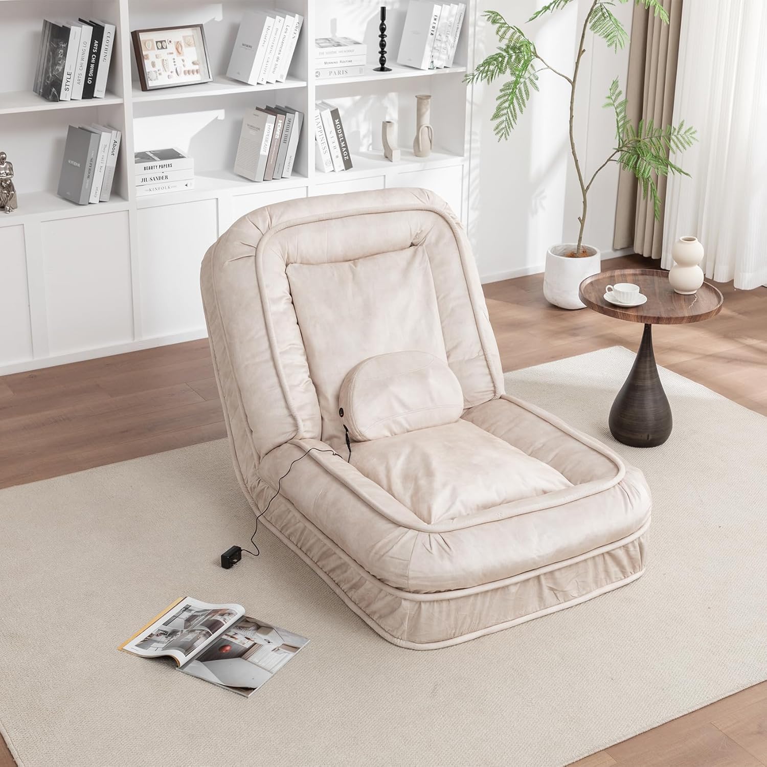 Upholstered Human Dog Bed, Bean Bag Floor Sofa with Massage Pillow and 2 Soft Pillows, Sleeper Sofa with 5 Position Adjustable Backrest, Cloud Couch for Living Room, Bedroom, Adults, Pets