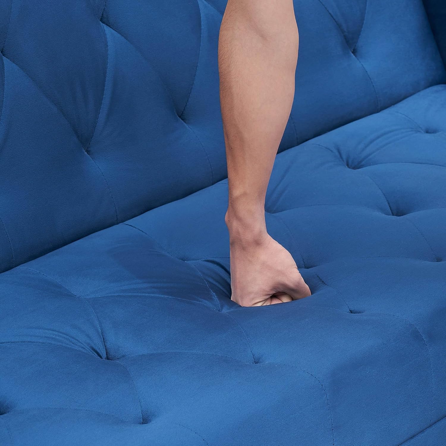 71" Velvet Convertible Folding Sofa Bed for Living Room,Futon Sleeper Sofa Couch with Adjustable Backrest & Removable Armrest for Small Space,Modern Loveseat Couch with Metal Legs (Blue)(Blue)