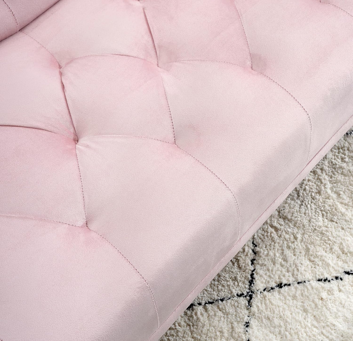 72" Velvet Futon Sofa Bed,Convertible Folding Sleeper Couch Bed,Modern Tufted Recliner Loveseat with Golden Chrome Legs for Small Living Spaces,Bedroom Dorms Office (Light Pink)