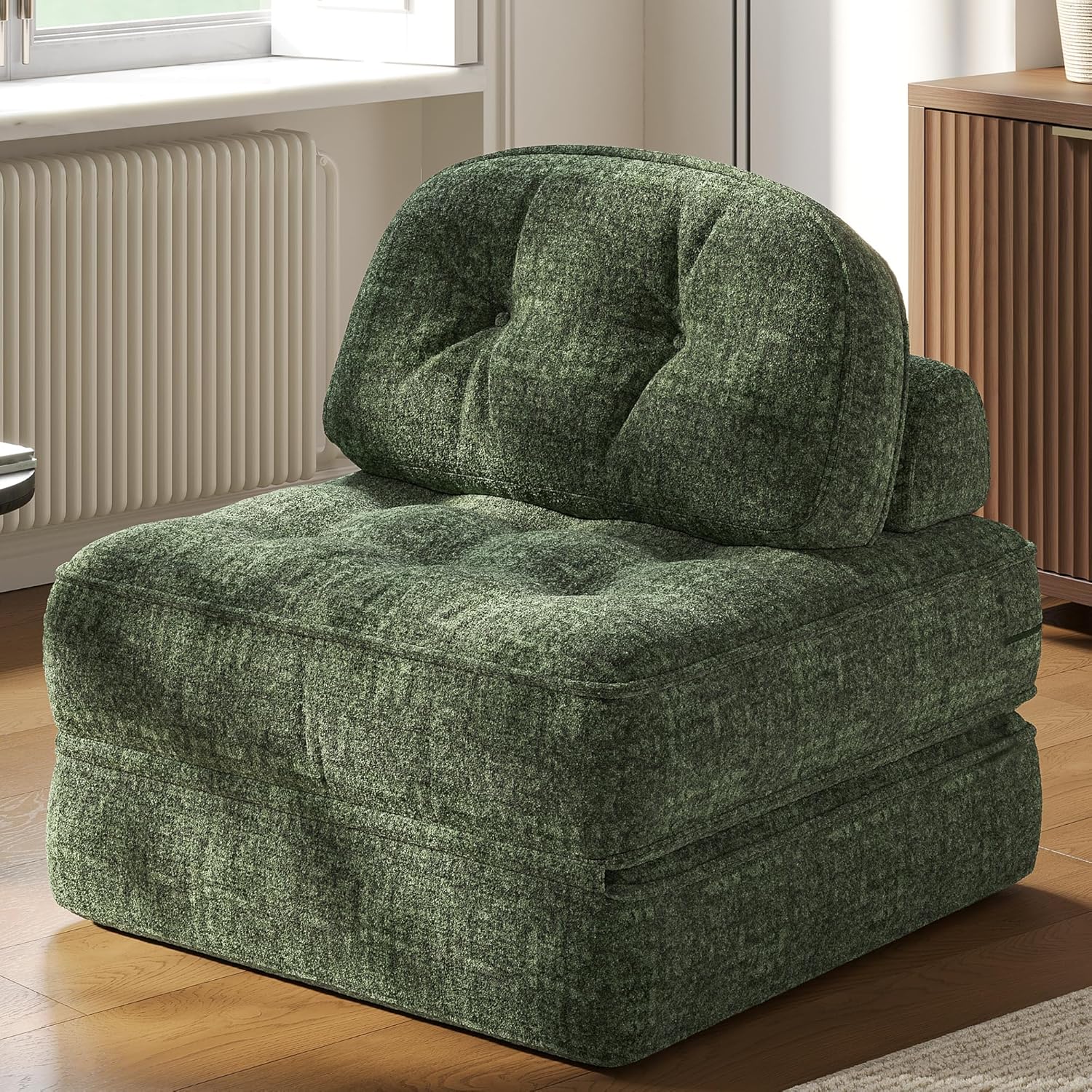 Dowinx Convertible Folding Sofa Bed - Comfy Ribbed Velvet Couch for Adults, Modern Single Sleeper Sofa for Apartment Living Room & Bedroom, with Elastic Bands, Amber Brown