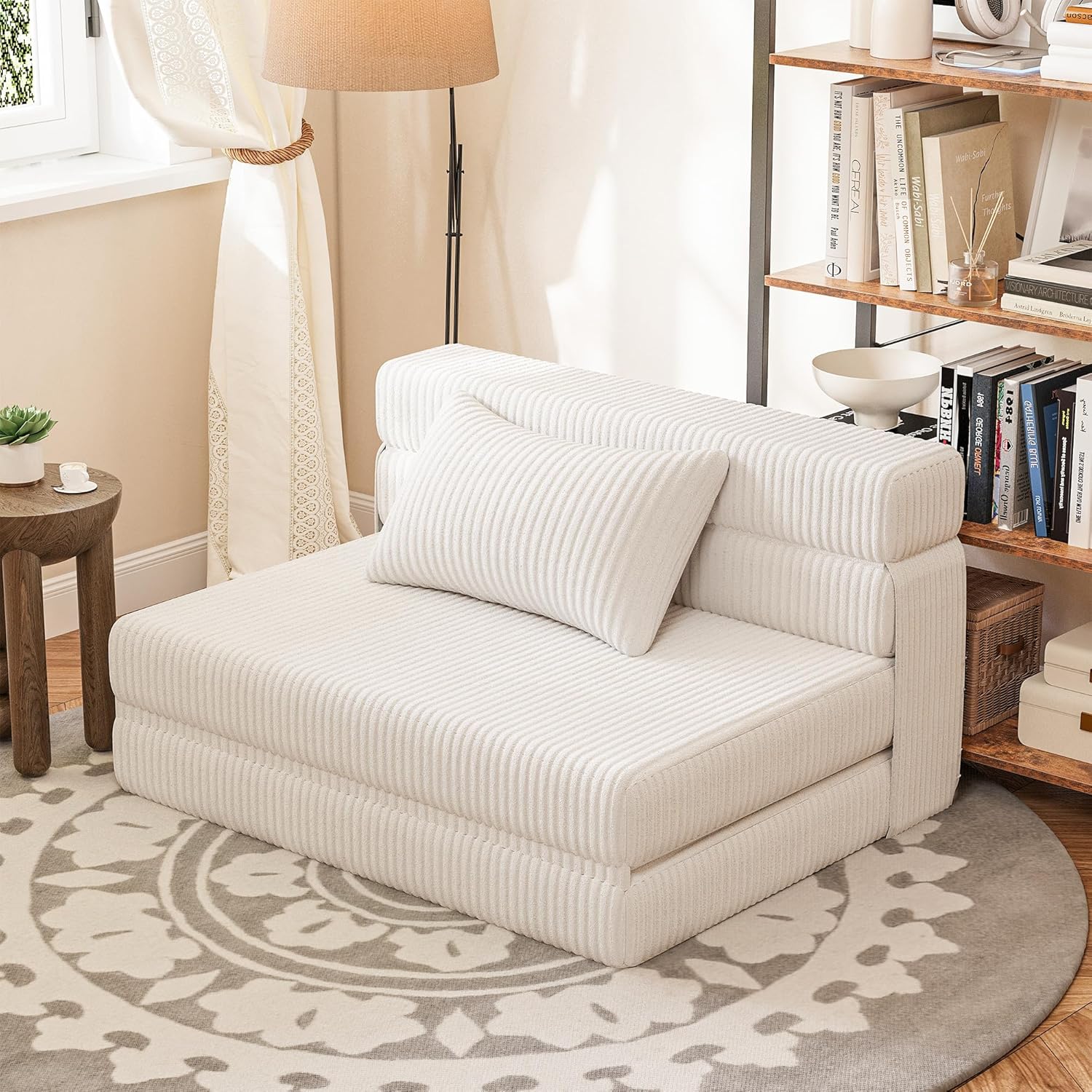 Homall Folding Sofa Bed, Floor Couch Convertible Sleeper Chair with Pillow, Comfy Futon Lounge Sofas, Portable Fold Out Chair Bed for Living Room, Small Space (Corduroy, Grey)