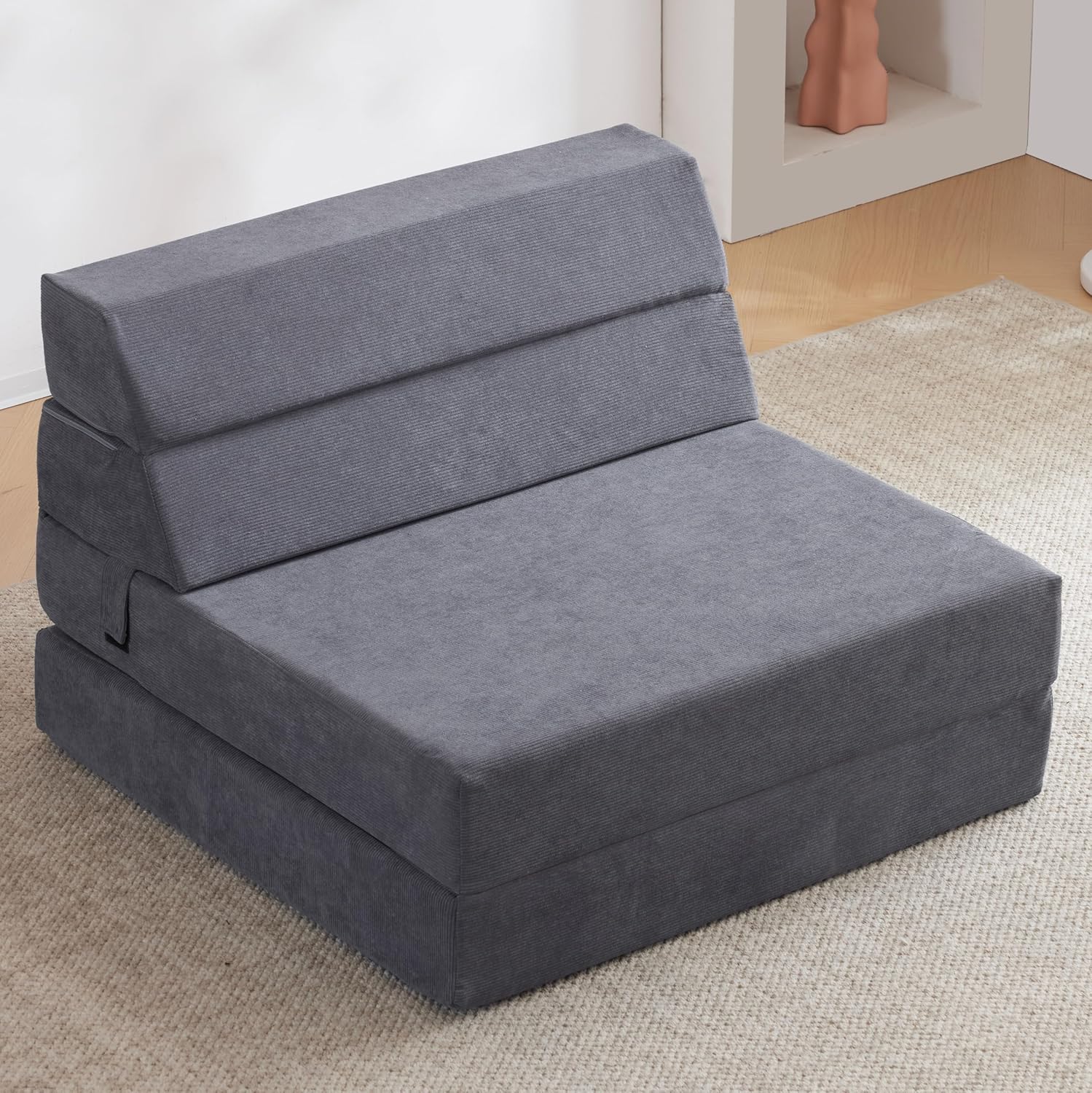 jela Foldable Sofa Bed Large Soft Foam Convertible Sleeper Chair Luxury Miss Fabric Fold Out Chair Bed Floor Couch with Back Support Floor Sofa for Living Room Bedroom (83"x33",Dark Gray)