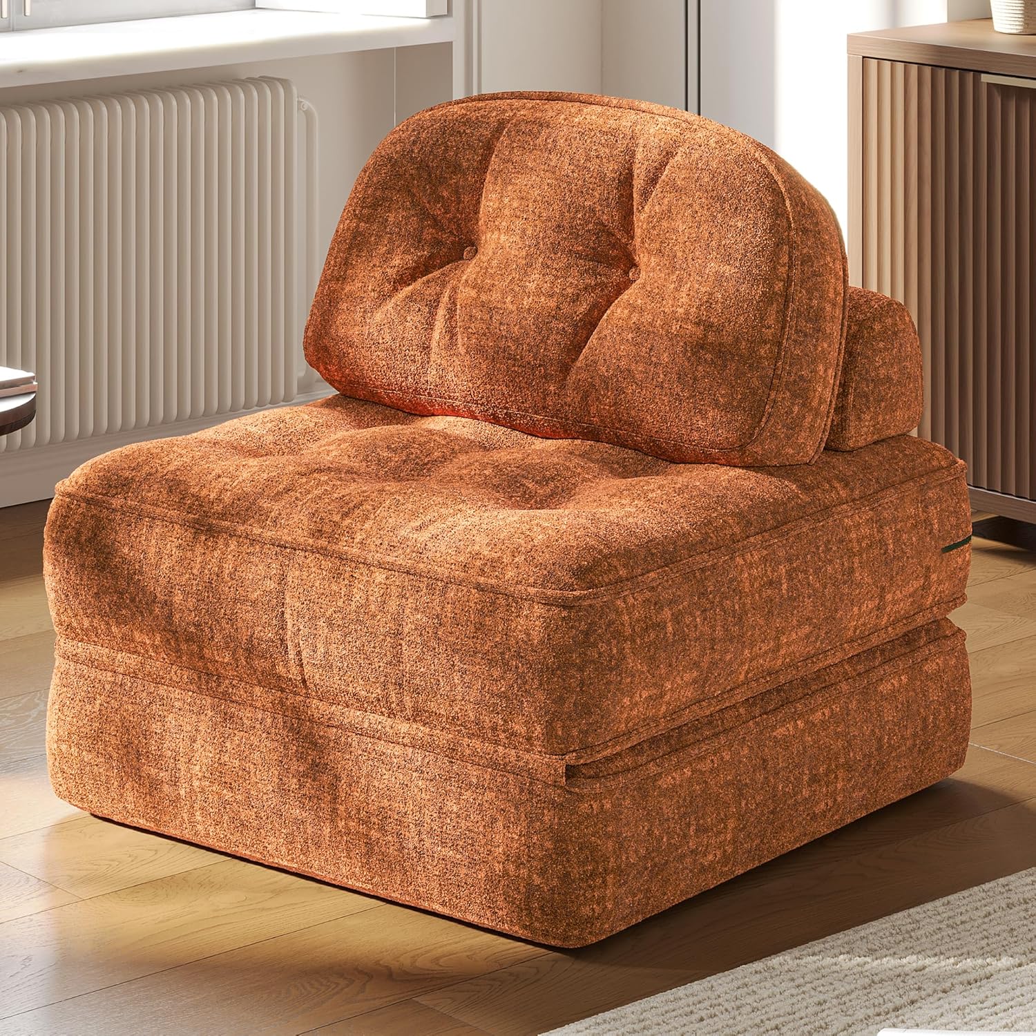 Dowinx Convertible Folding Sofa Bed - Comfy Ribbed Velvet Couch for Adults, Modern Single Sleeper Sofa for Apartment Living Room & Bedroom, with Elastic Bands, Amber Brown(Amber Brown-smooth Velvet)