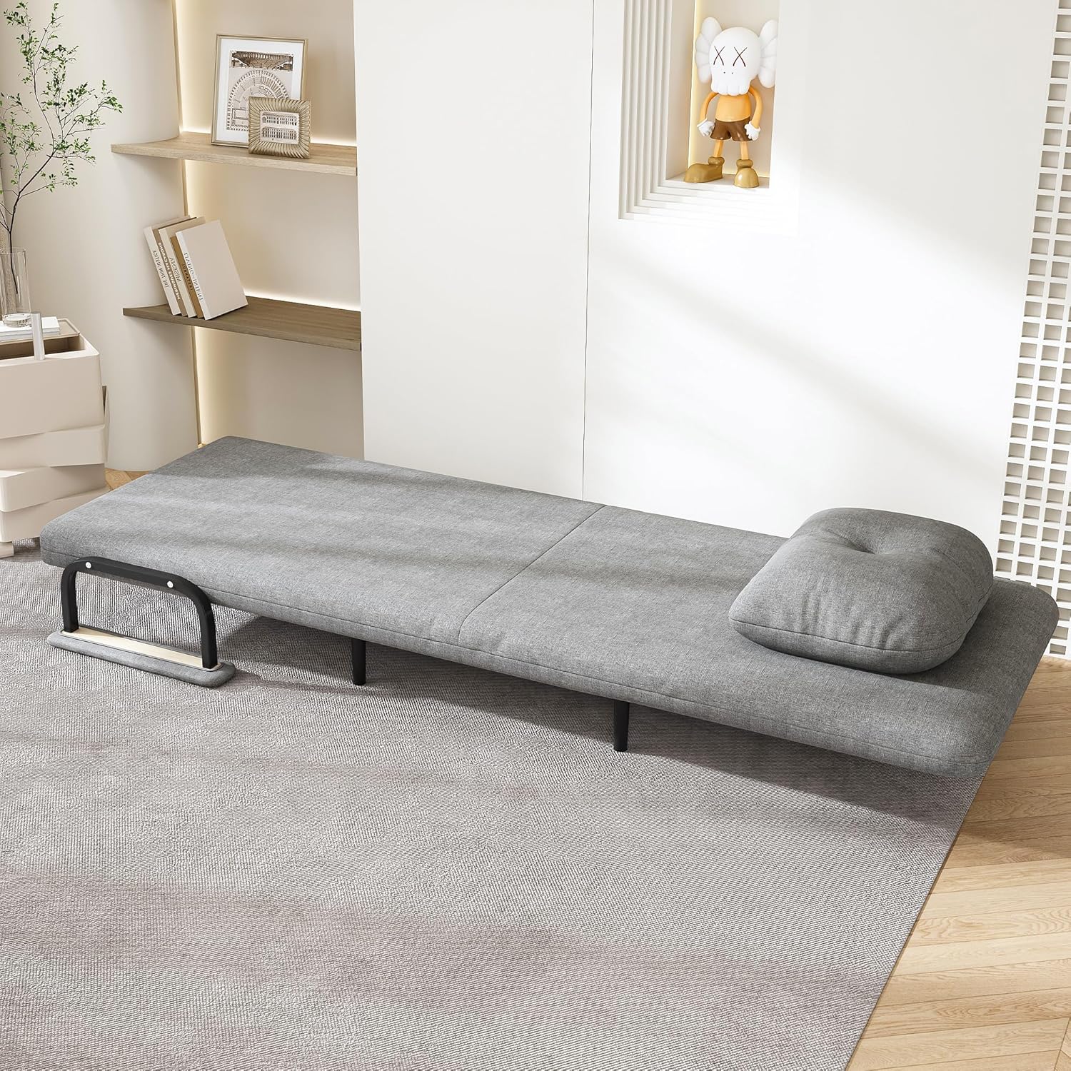 Convertible Sofa Chair Bed 1Piece, Grey 5-Position Adjustable Grass Cloth with with Thickened Iron, Folding Single Sleeper with Pillow, 440 Lbs Capacity, 72.5x25.6 Inches Sofa Bed 5-in-1