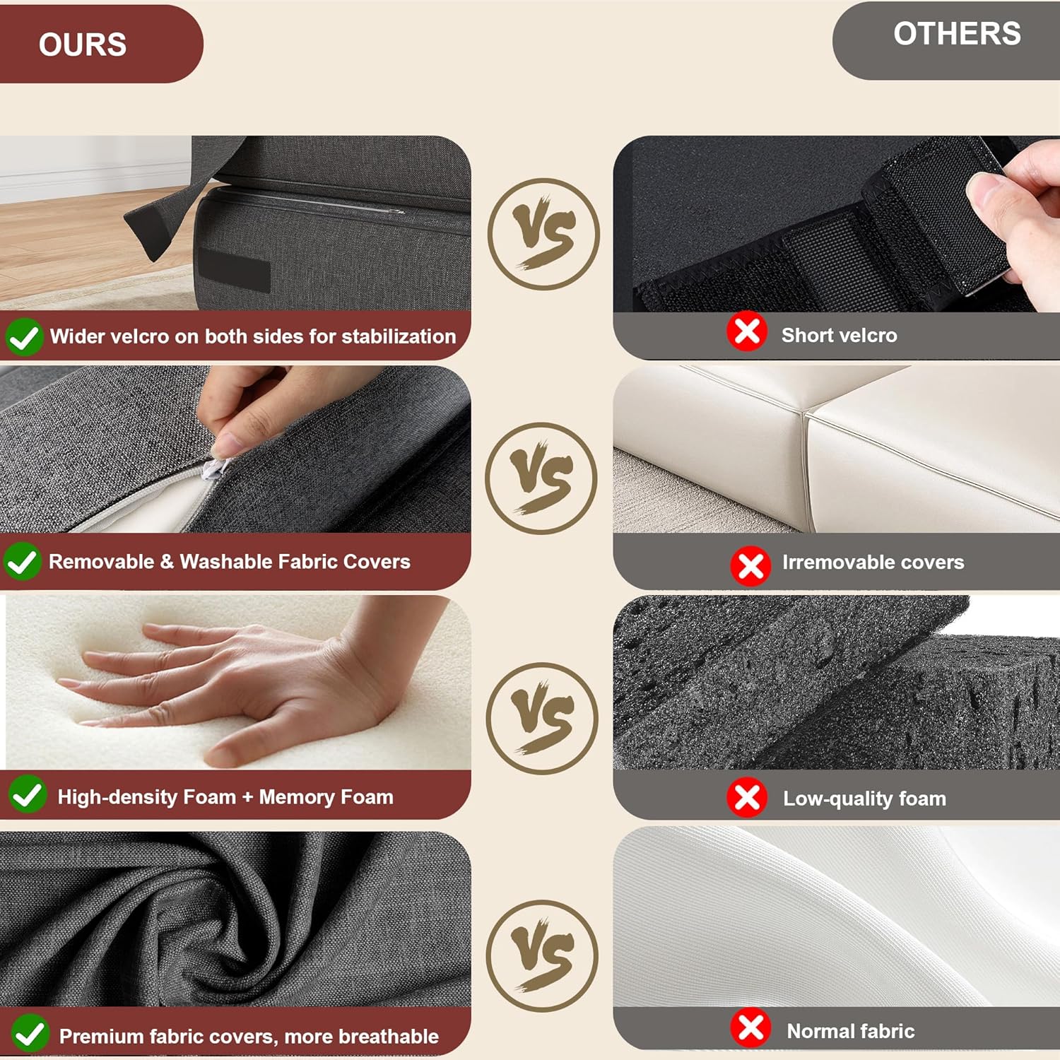 Folding Sofa Bed - Convertible Sleeper Chair with Upgraded Pillow, Modern Comfortable Sleeper Couch Linen Fabric, Foldable Memory Foam Sleepers Comfy Floor Sofa for Living Room Bedroom, Single