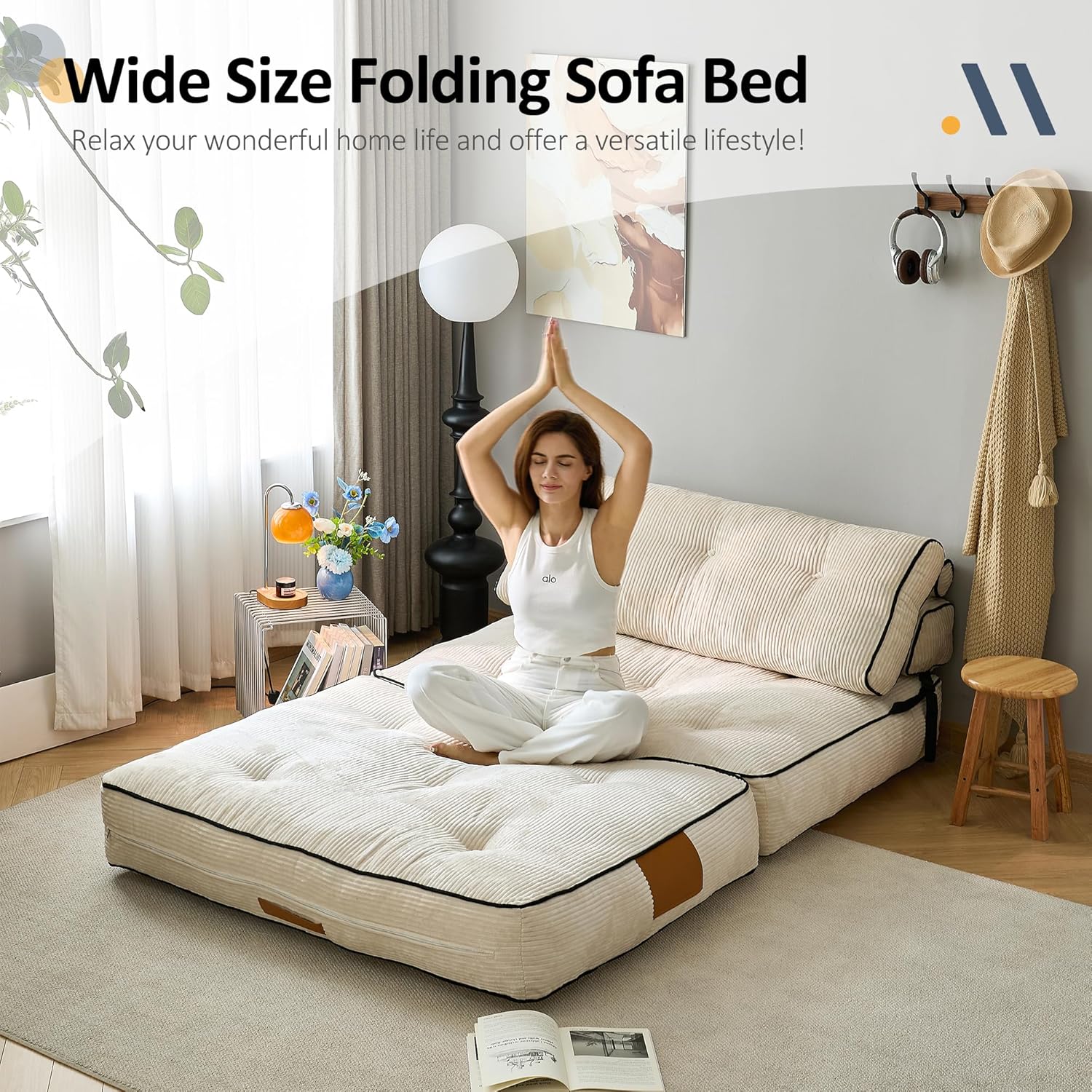 Convertible Sofa Bed,Folding Sleeper Chair with Pillow Foldable Mattress with Back Support,2 in 1 Folding Couch Bed (Dark Grey, Single)(Beige,Loveset)