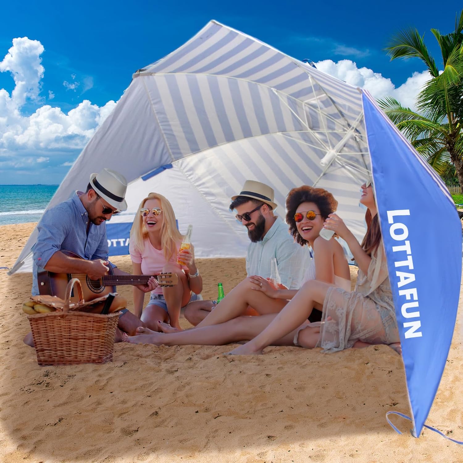 Beach Shelter Umbrella Premiere UPF 50+ Umbrella Shelter for Sun and Rain Protection for Adult (10-Foot,Blue Stripe)