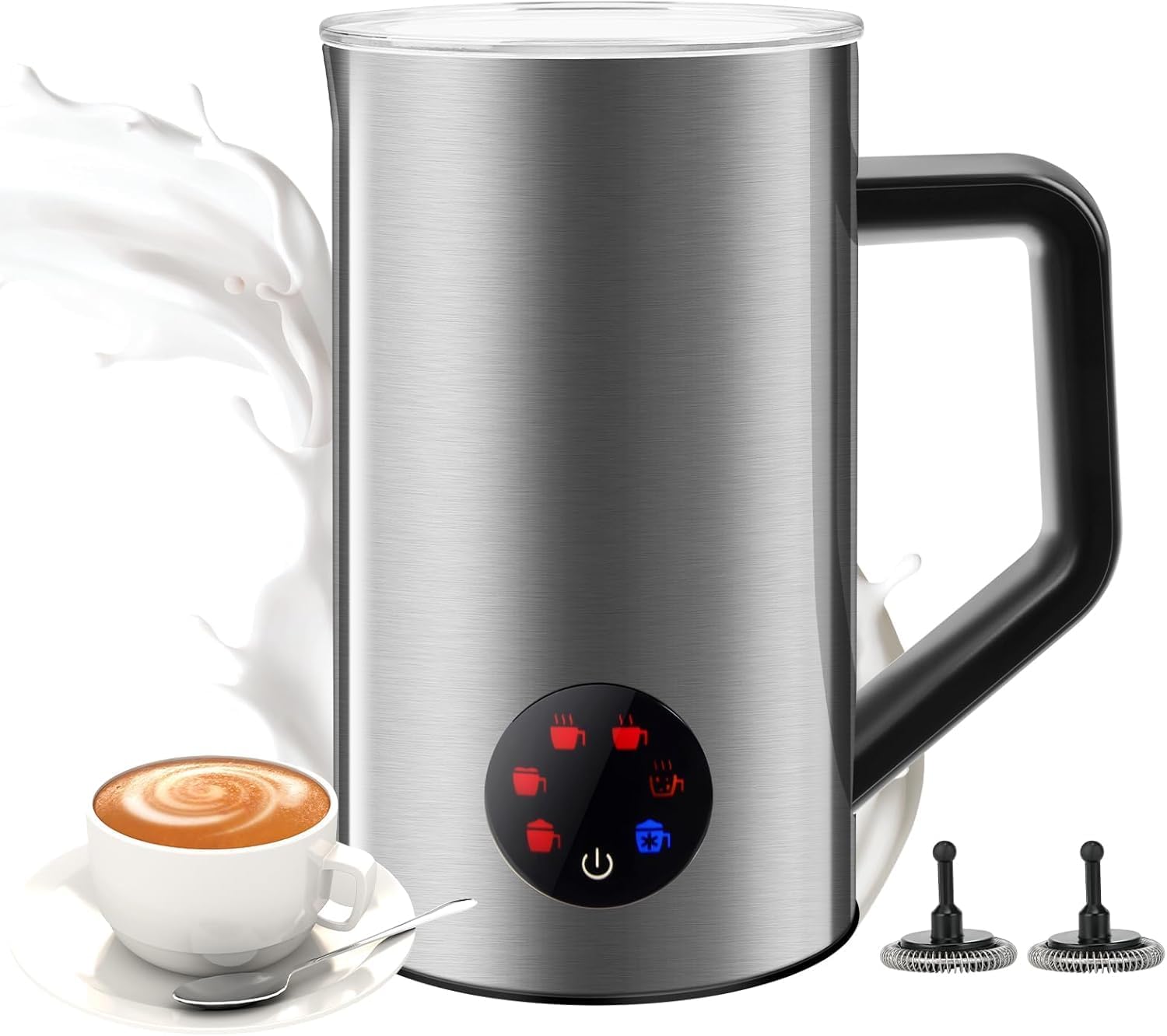 MAISON HUIS Milk Frother, 6-IN-1 Electric Milk Steamer, 20oz/591ml Hot & Cold Foam Maker for Latte & Cappuccino, 550W Fast Heating Stainless Steel Milk Steamer, Hot Chocolate Maker