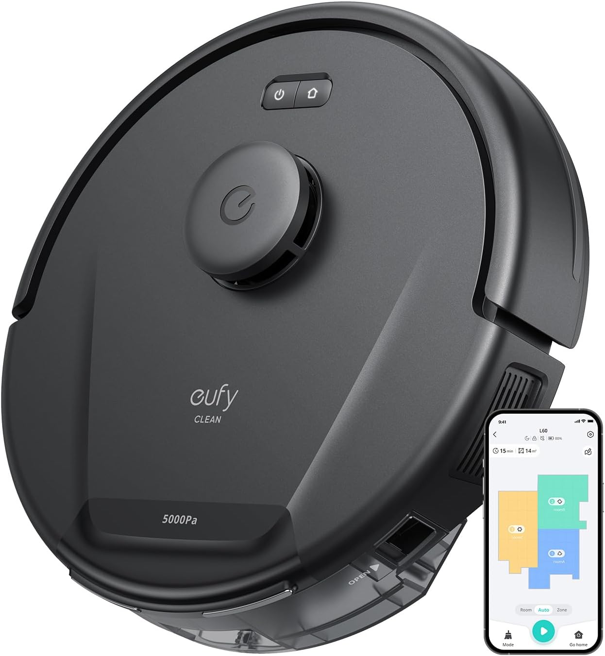 eufy Like-New L60 Robot Vacuum, Ultra Strong 5,000 Pa Suction, iPath Laser Navigation, for Deep Floor Cleaning, Ideal for Hair, Hard Floors (Renewed)