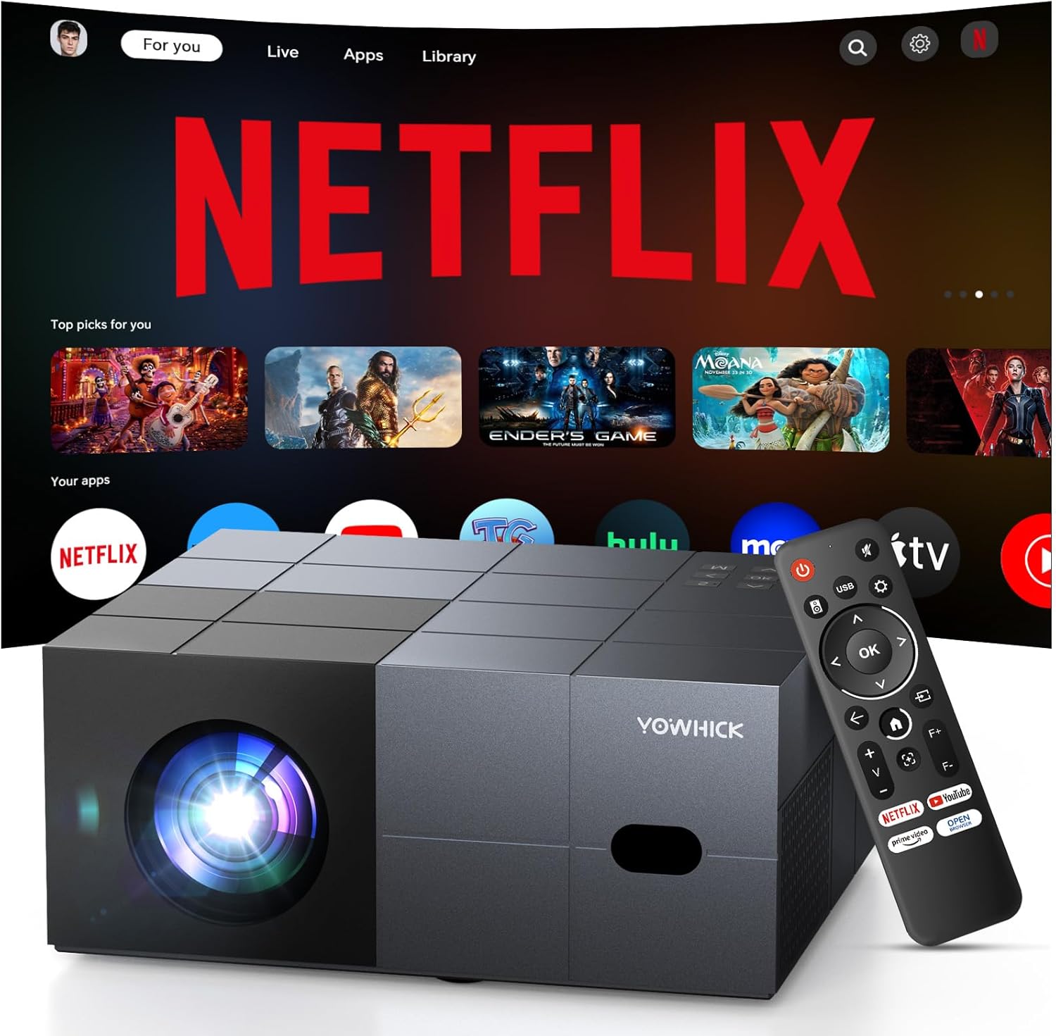 [Netflix Officially/1500 ANSI/Dolby Audio]Smart Projector with WiFi 6 and Bluetooth 5.3, 4K Outdoor Movie Projector, Electric Focus & AI Auto Keystone Portable Native 1080P Proyector