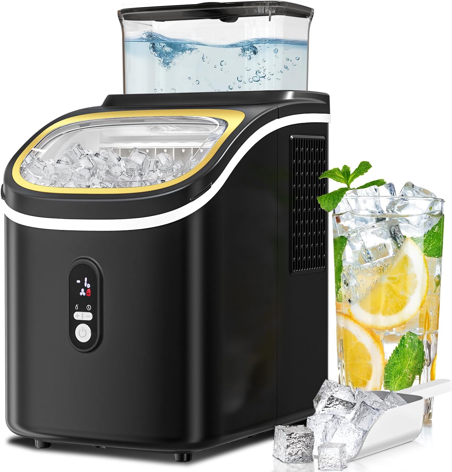 Countertop Ice Cube Maker Machine with External Water Tank,16Pcs/5Mins,34Lbs/Day,2 Ways to Add Water,Portable Compact Small Ice Maker with Self-Cleaning,Perfect for Home/Kitchen/Camping/RV