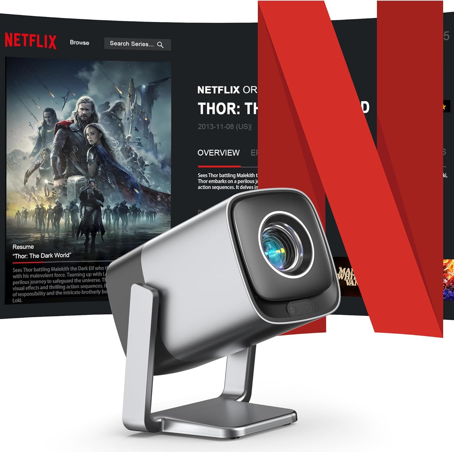 [Official Netflix & Real-time Focus] Mini Projector with WiFi and Bluetooth, XuanPad 1800 ANSI Smart Projector 4K Support, Dolby Audio & Keystone Projector, 210° Rotatable Stand for Home Projector