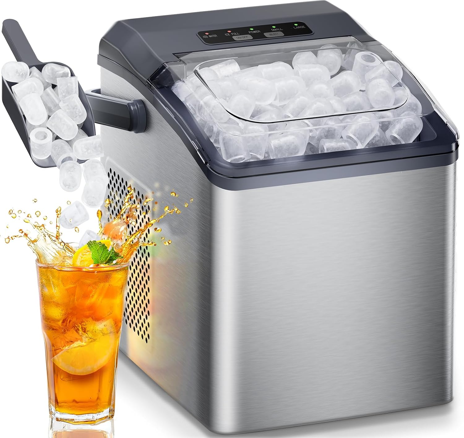 Ice Maker Countertop, 9 Cubes Ready in 6 Mins, 26 lbs per Day, Ice Machine with 2 Ice Sizes and Self-Cleaning, Portable Ice Maker with Handle for Home, Kitchen, Camping, RV, Office, Black