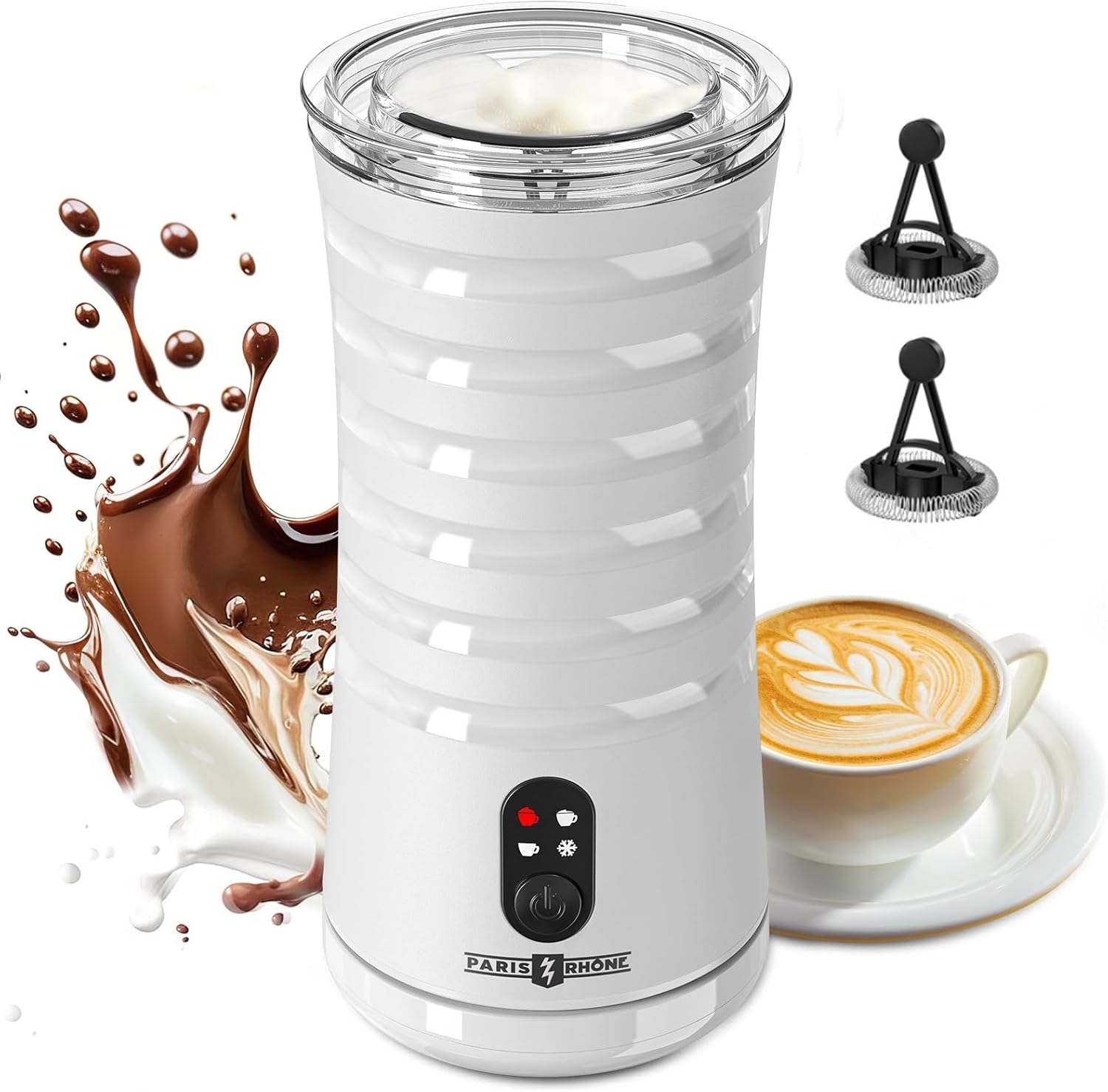 Paris Rhône Milk Frother, 4-in-1 Milk Steamer and Frother, Hot & Cold Foam Milk Warmer with Temperature Control, Auto Shut-Off Frother for Coffee, Latte, Cappuccino, Macchiato