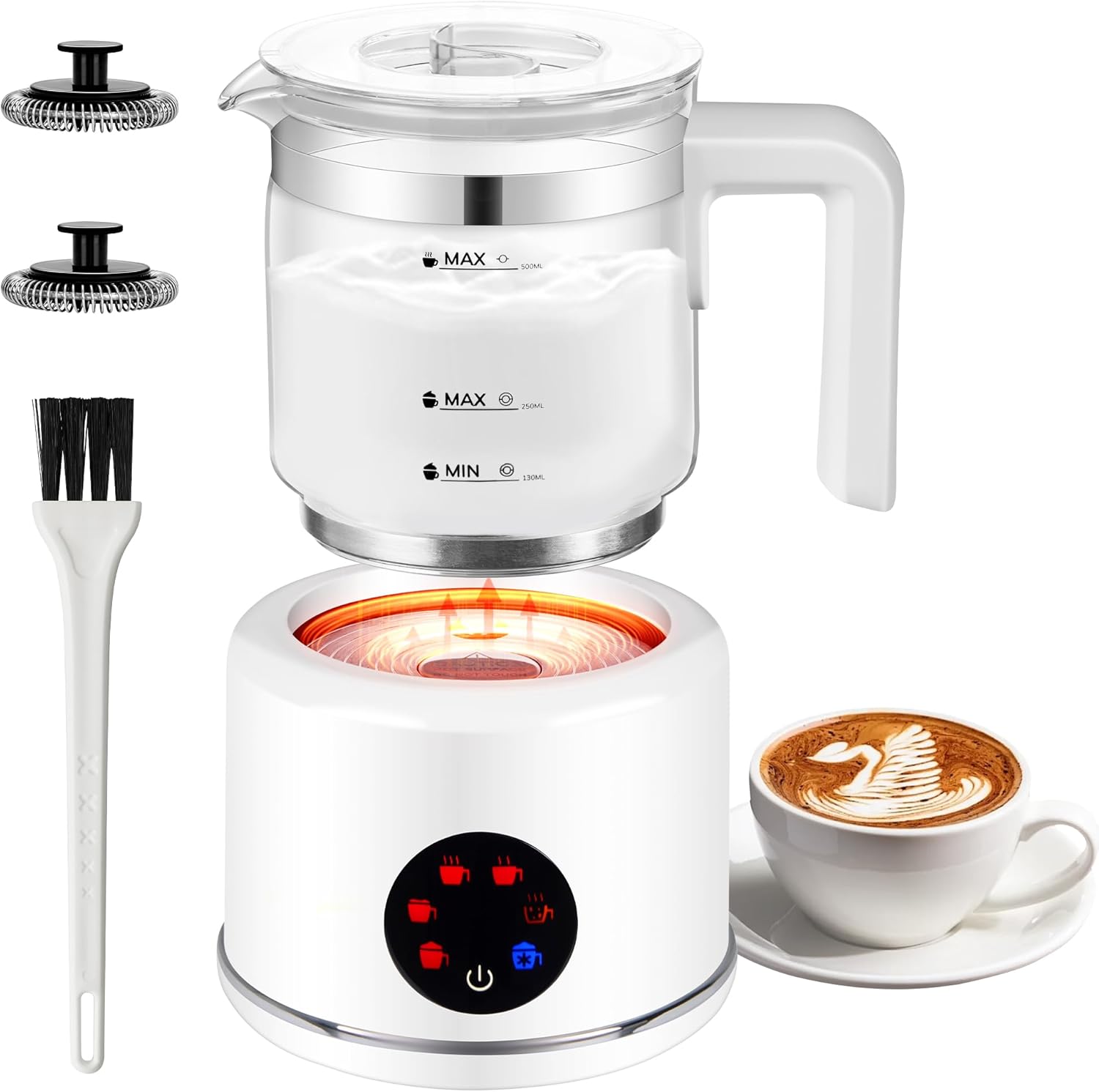 Electric Milk Frother, 6 in 1 Milk Steamer,17oz Automatic Warm and Cold Foam Maker for Coffee,Latte, Cappuccino, Macchiato, Hot Chocolate (White)
