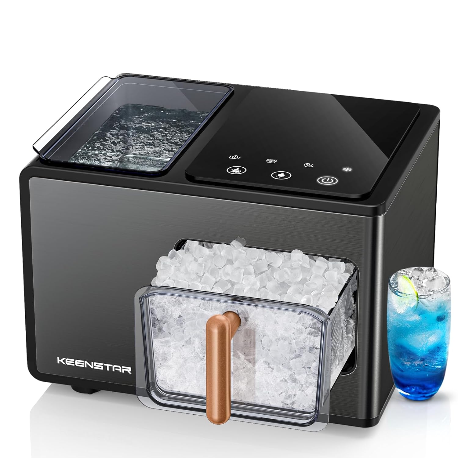 Nugget Ice Maker Countertop, 40lbs/24H, Pebble Ice Maker with Soft Chewable Ice, Self Cleaning Sonic Ice Machine, Stainless Steel w/Touch Screen for Home Office Bar Party- Silver