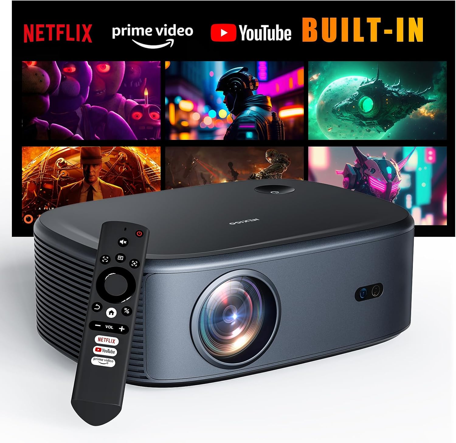NexiGo PJ40 (Gen 3) Projector with WiFi and Bluetooth, D65 Calibrated, Native 1080P, 4K Supported, Projector for Outdoor Movies, 20W Speakers, Home Theater, Compatible w/TV Stick, iOS, Android