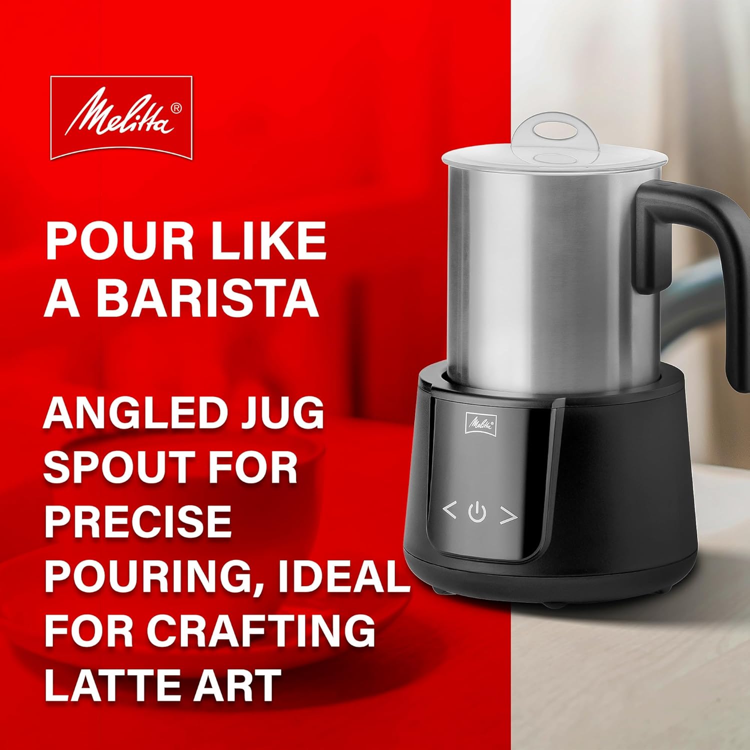 Melitta Montalatte Milk Frother | Hot & Cold Nano Foam Frother | Vegan Milk Warmer | Velvet Hot Chocolate Maker | Auto Switch | Stainless Steel Steamer with Unique Chocolate Blending Disk