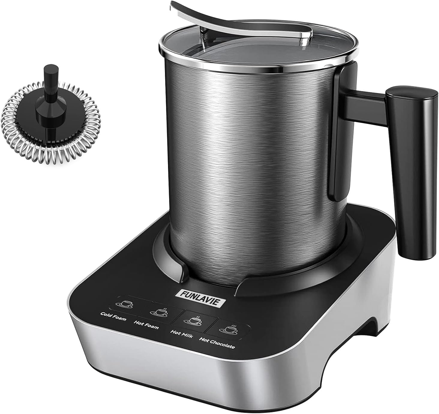 4-in-1 Electric Milk Frother and Steamer, Large 13.5oz Stainless Steel Pitcher, Hot & Cold Foam Maker and Milk Warmer for Lattes, Cappuccinos, Macchiato,Hot Chocolate, Dishwasher Safe