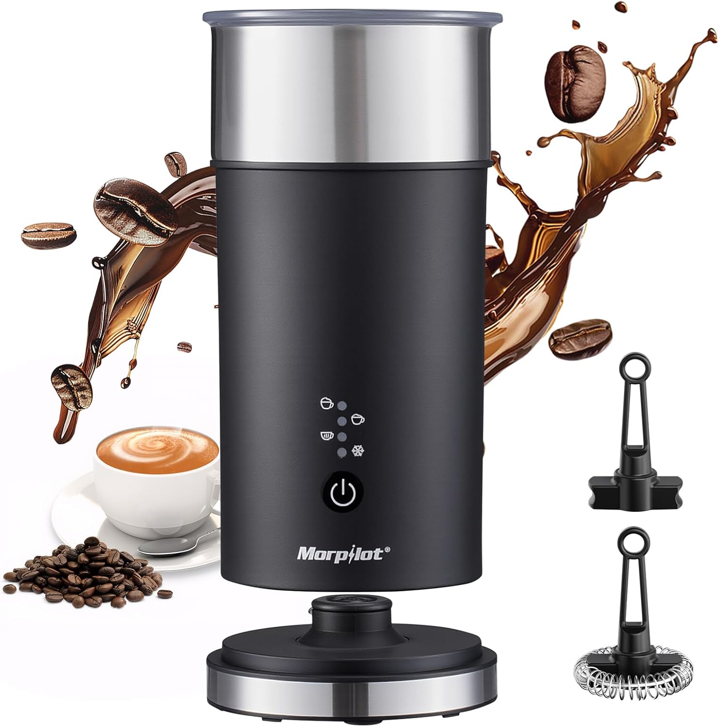 4 in 1 Stainless Steel Electric Milk Frother and Steamer, 8.12oz/240ml Milk Steamer and Frother for Latte, BPA Free, Enjoy Perfect Milk Froth in 2 Min - Black