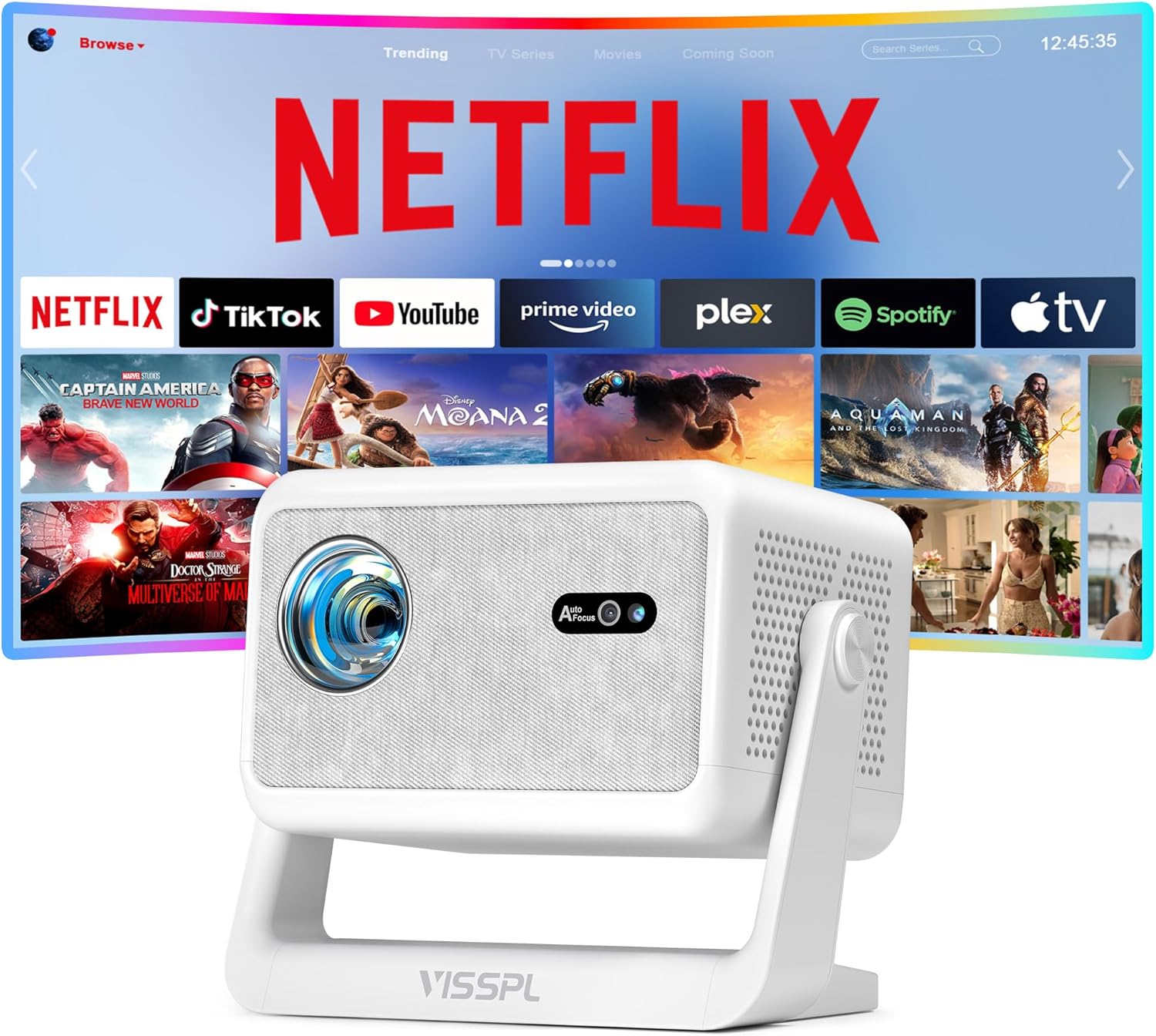 【Netflix Licensed & 1500ANSI】Mini Projector with WiFi and Bluetooth, Auto Focus & Keystone Protable Smart Projector 4K Support with Stand,Netflix Home Theater Projector