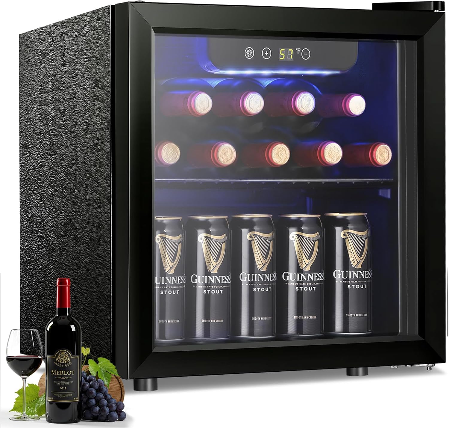 Antarctic Star 12 Bottle/48 Can Wine Cooler/Cabinet, Mini Drink Fridge, Clear Front Glass Door Counter Top Red Cellar Beer Soda Bar Quiet Compressor LED Display 1.3 cu.ft. Black