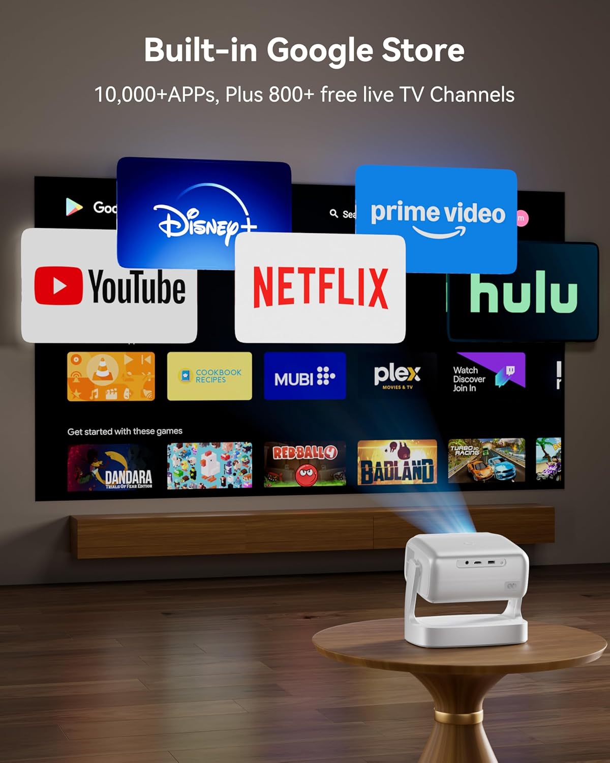 4K Projector with WiFi and Bluetooth, 2000 ANSI Outdoor Projectors with Built-in 10,000+ Apps, Bnoe Native 1080P Smart Proyector for Home Theater Movie with Dual Speaker and Voice Control & Auto Focus