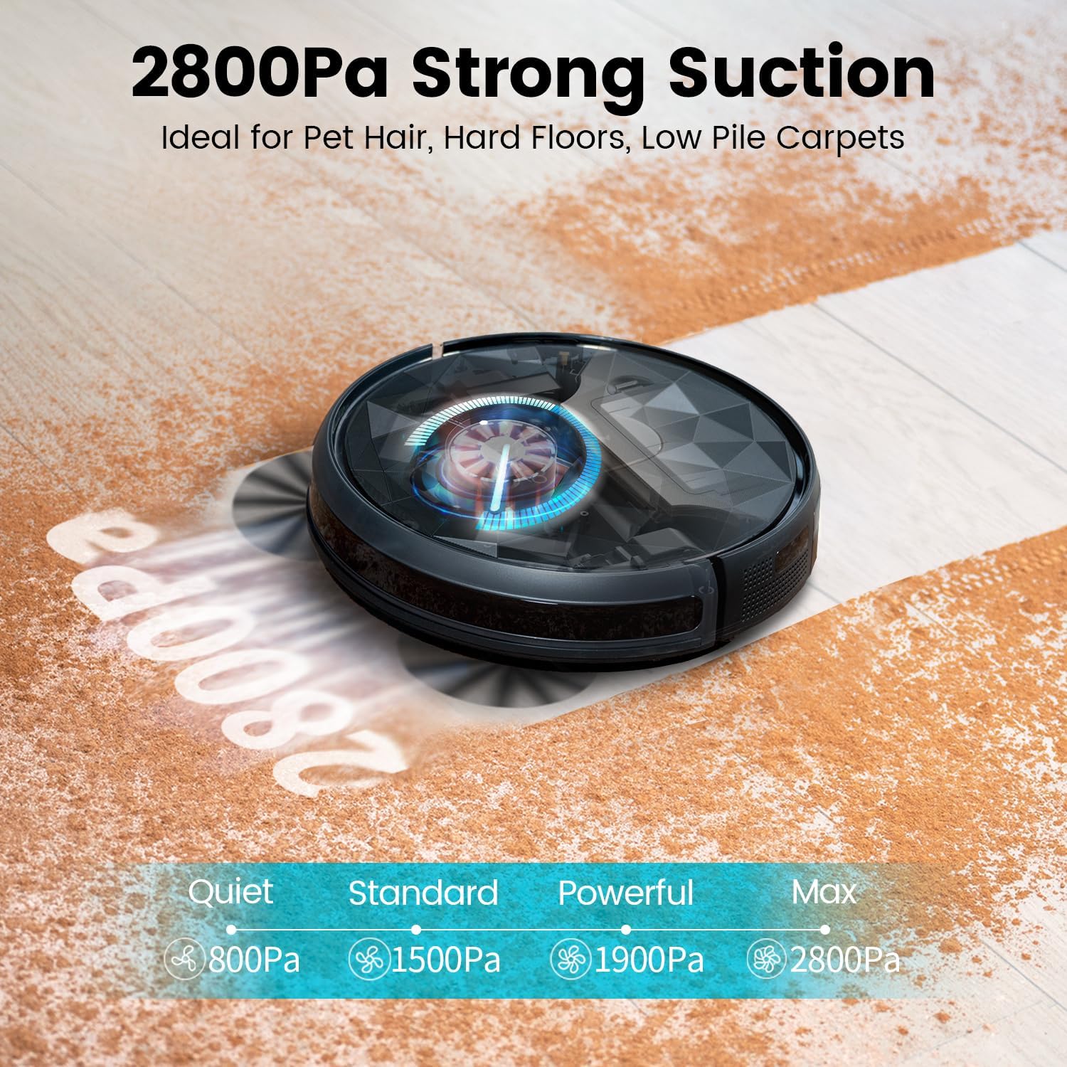 AIRROBO Robotic Vacuum Cleaner with 2800Pa Suction‌, Smart Navigation, 120-Min Runtime, APP & Remote Control‌, Anti-Collision & Anti-Drop, for Hard Floors & Carpets