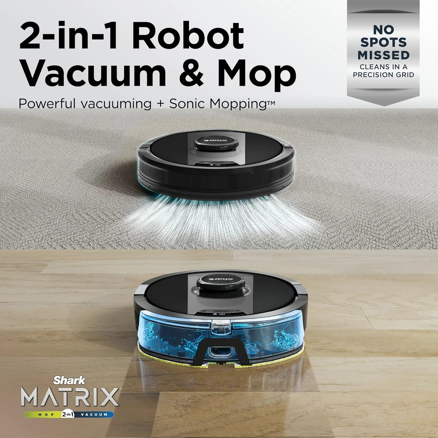 Shark RV2400WD IQ 2-in-1 Robot Vacuum & Mop with Matrix Clean & Sonic Mopping, Perfect for Pet Hair, Carpets, Hard Floors, Compatible with Alexa, Black/Silver, No Self-Empty Base (Renewed)