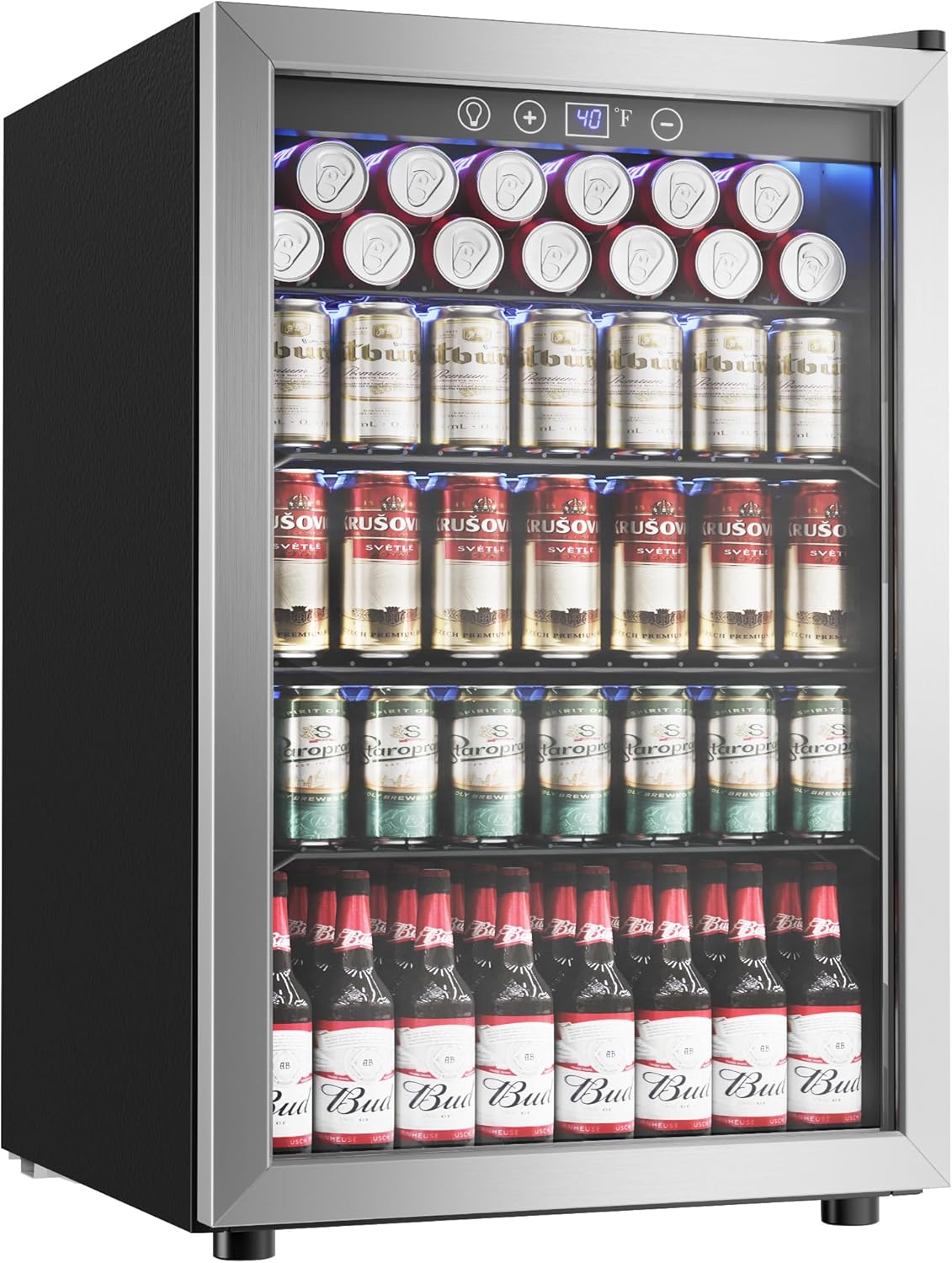 Beverage Refrigerator Cooler, 16 Bottle 68 Can Mini Fridge with Glass Door, Wine Beer Freestanding Drink Fridge, Digital Temperature Control & Adjustable Shelves for Home Office, 1.7 cu.ft