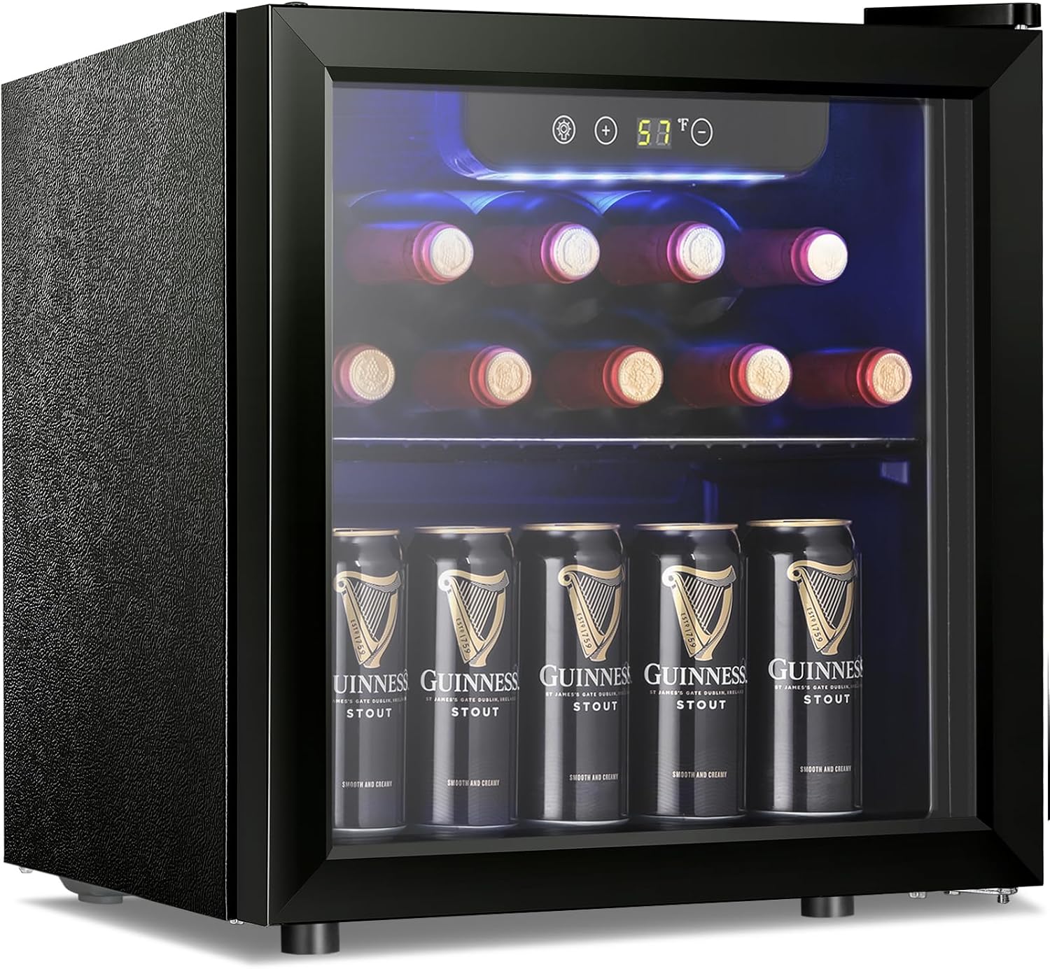 Antarctic Star Wine Cooler, Beverage Refrigerator,16 Bottle 68 Can Freestanding Wine Cellar Front Glass Door for Home and Bar, Digital Temp Control, Blue LED, 1.7 Cu.Ft.