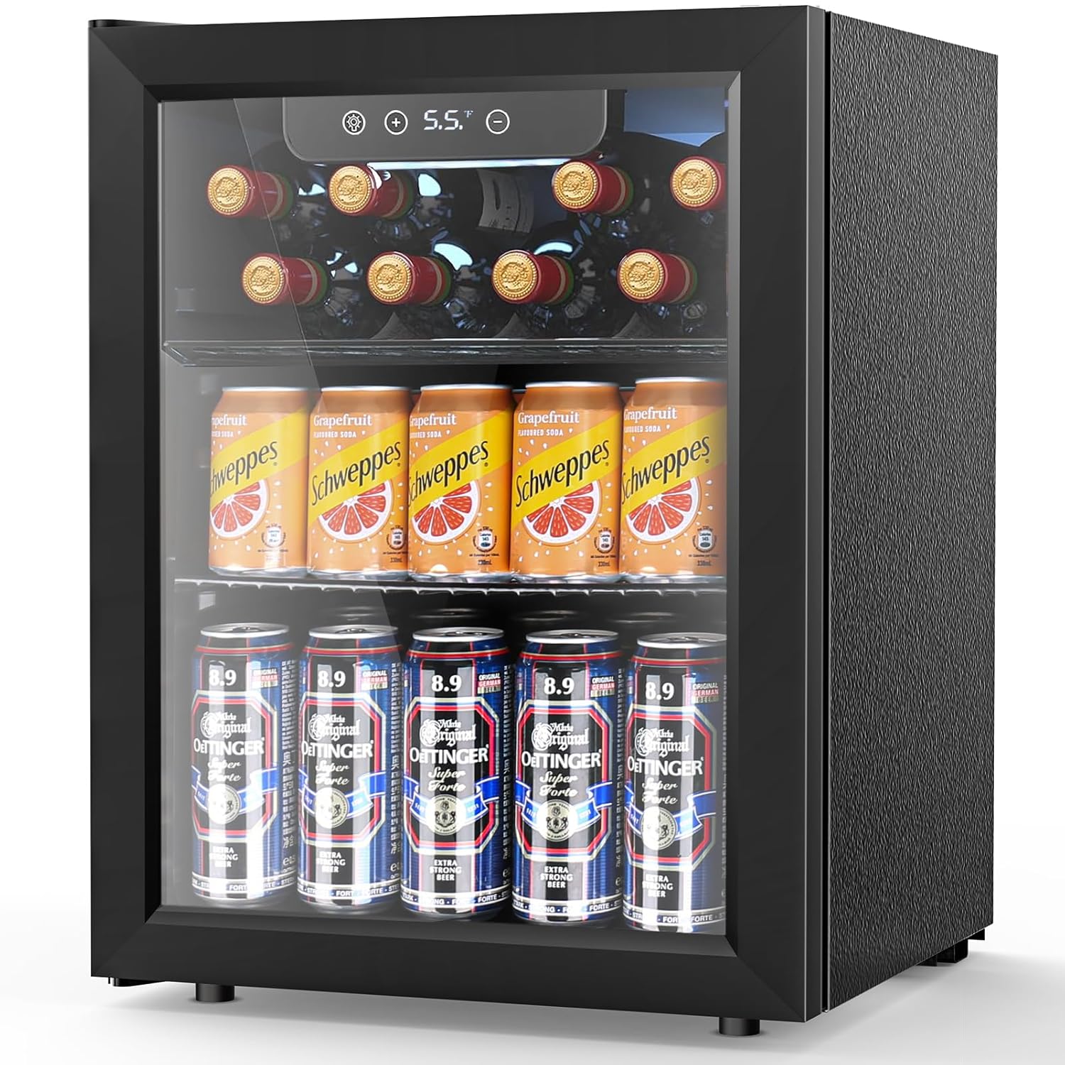 Beverage Refrigerator, 50 Cans Commercial Mini Fridge Cooler, 1.3 Cu.ft with Glass Door, Adjustable Shelves, Digital Temperature Freestanding Small Drink Fridge Soda Beer or Wine for Home Dorm Bar