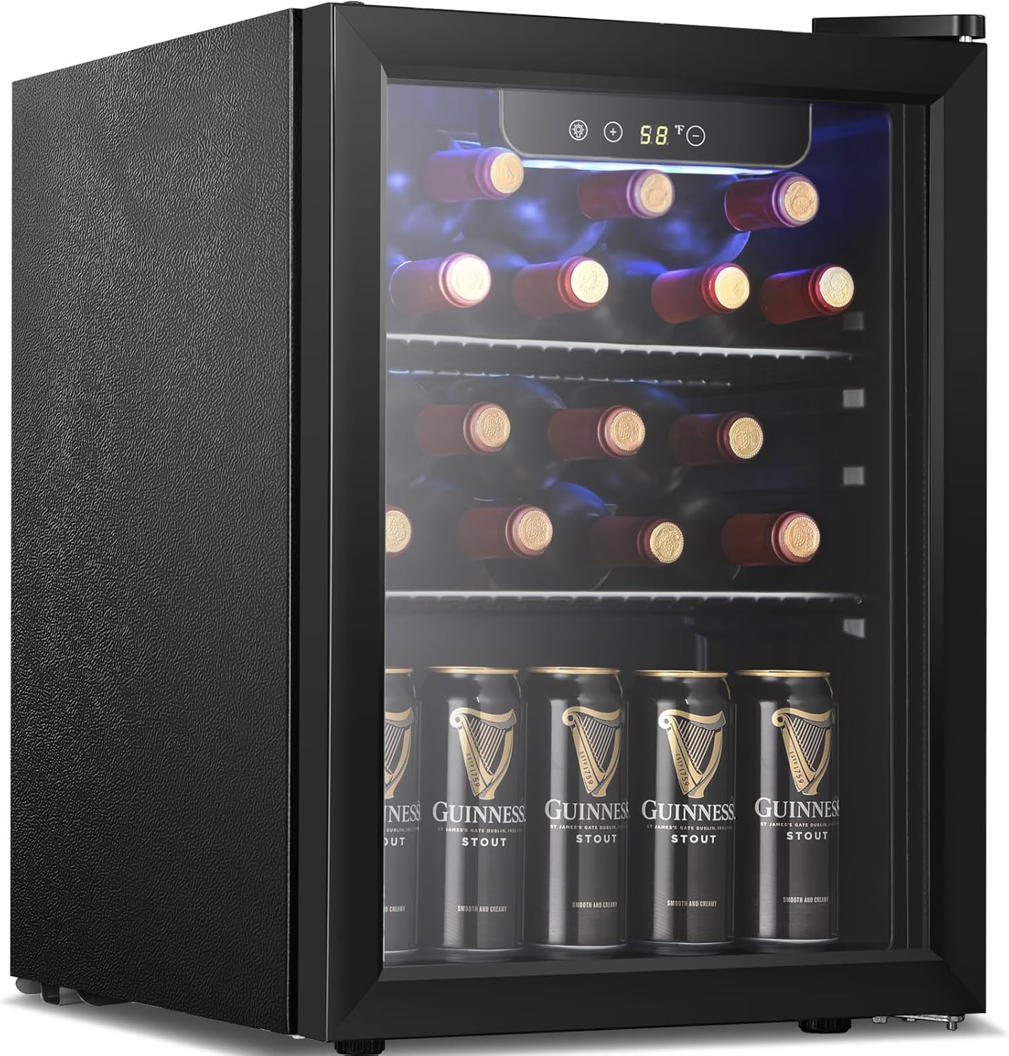 Antarctic Star 48 Can Beverage Refrigerator,12 Bottle Wine Cooler with Stainless Steel Glass Door, Digital Temperature Display,Electronic Temperature Control, Silver