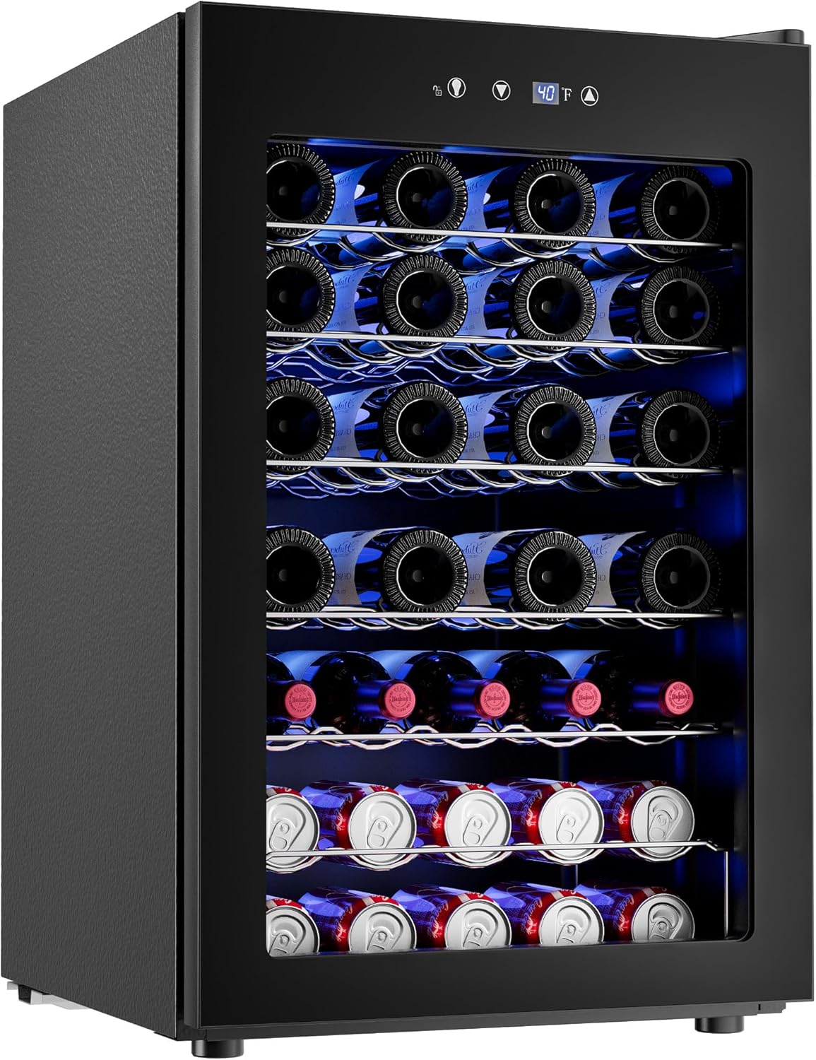 6 Bottles and 6 Cans Compact Beverage Refrigerator, Freestanding Mini Fridge with Temperature Control for Beer Wine, Under Counter Small Refrigerator Adjustable Shelve for Home and Bar